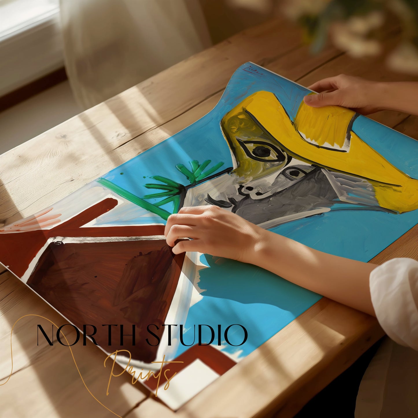 Premium Poster of Abstract Artistic Portrait with Yellow Hat Posters