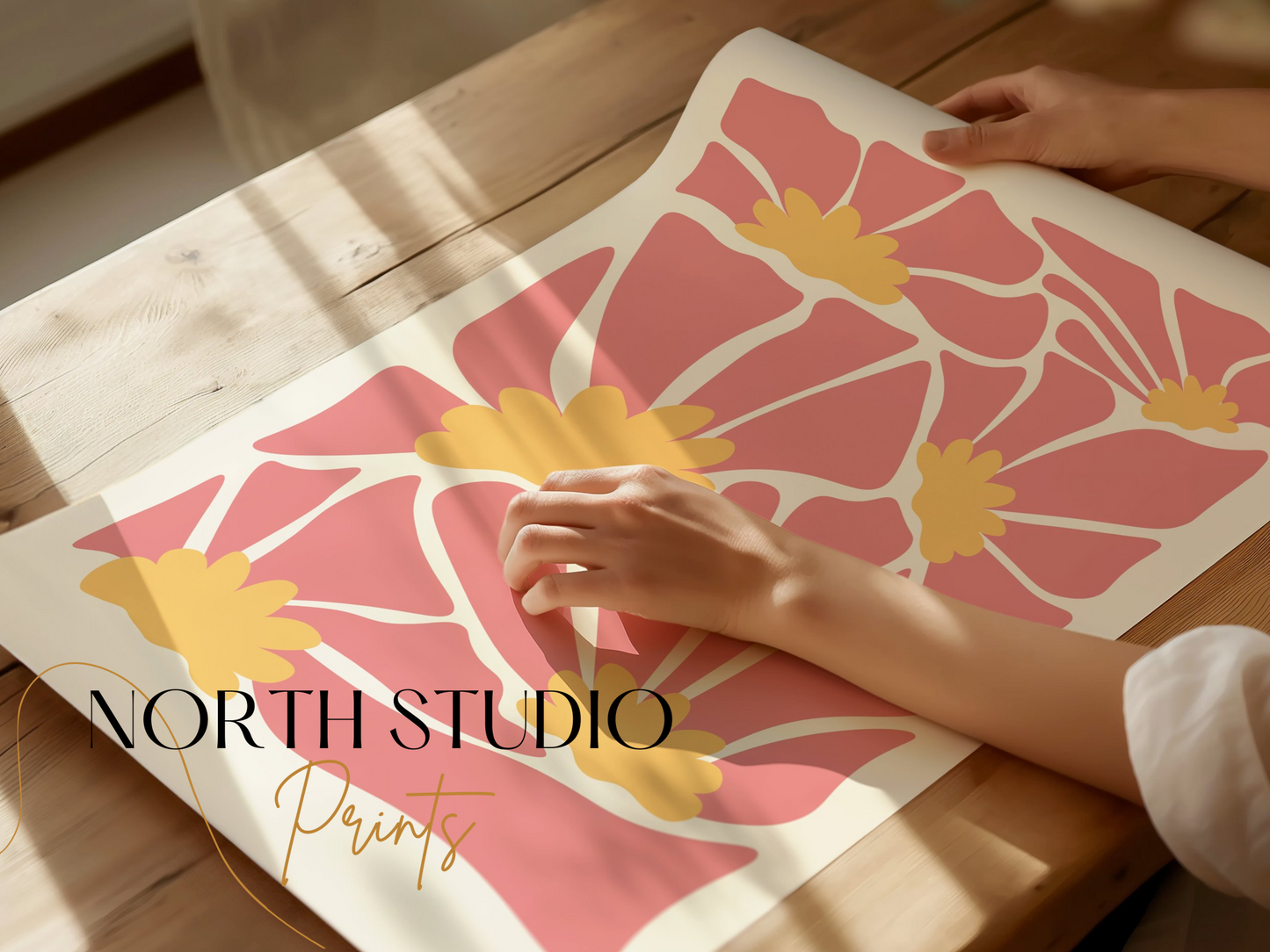 Premium Poster of Abstract Floral Pattern Pink and Yellow Wall Art Posters