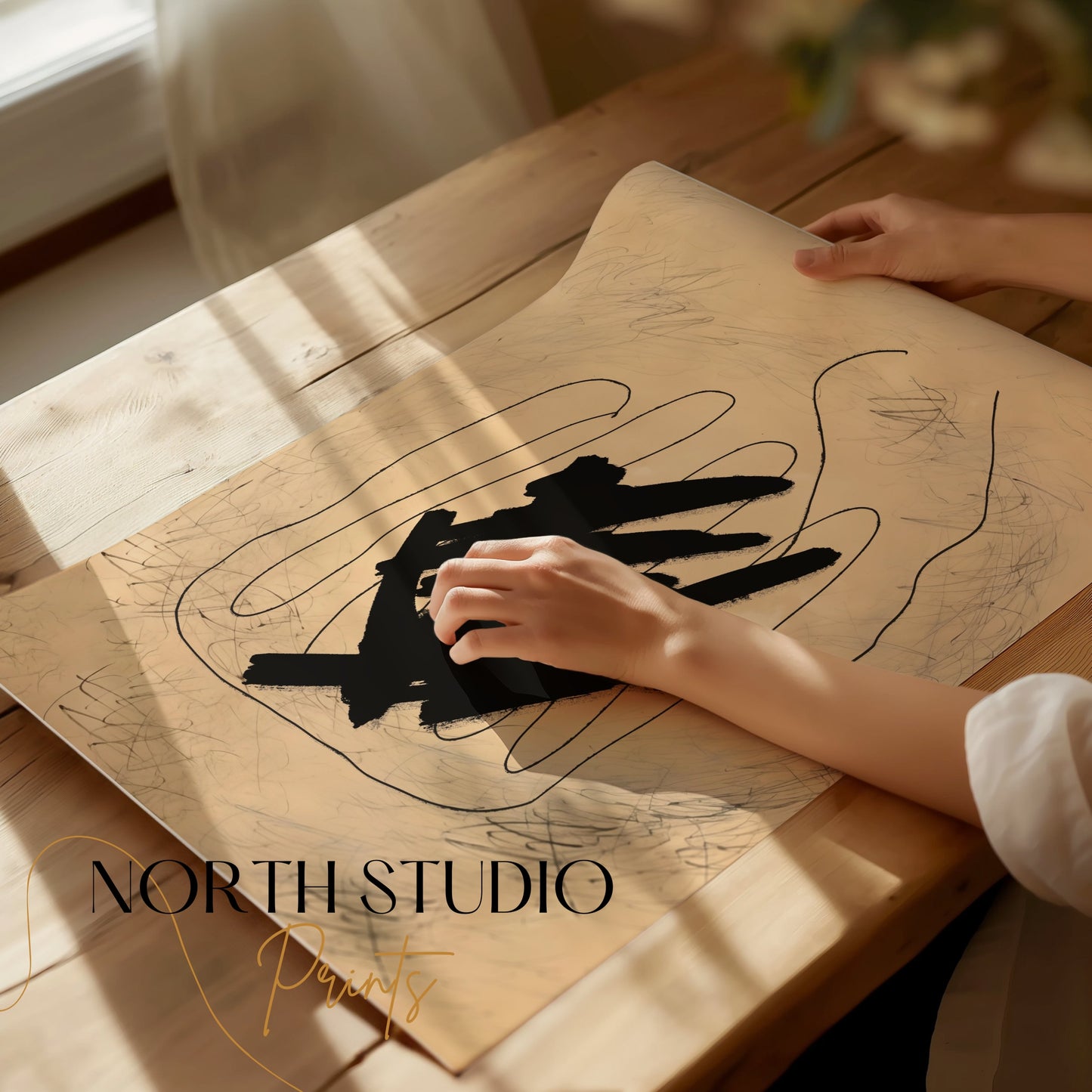 Premium Poster of Abstract Hand with Scribbles Modern Art Posters