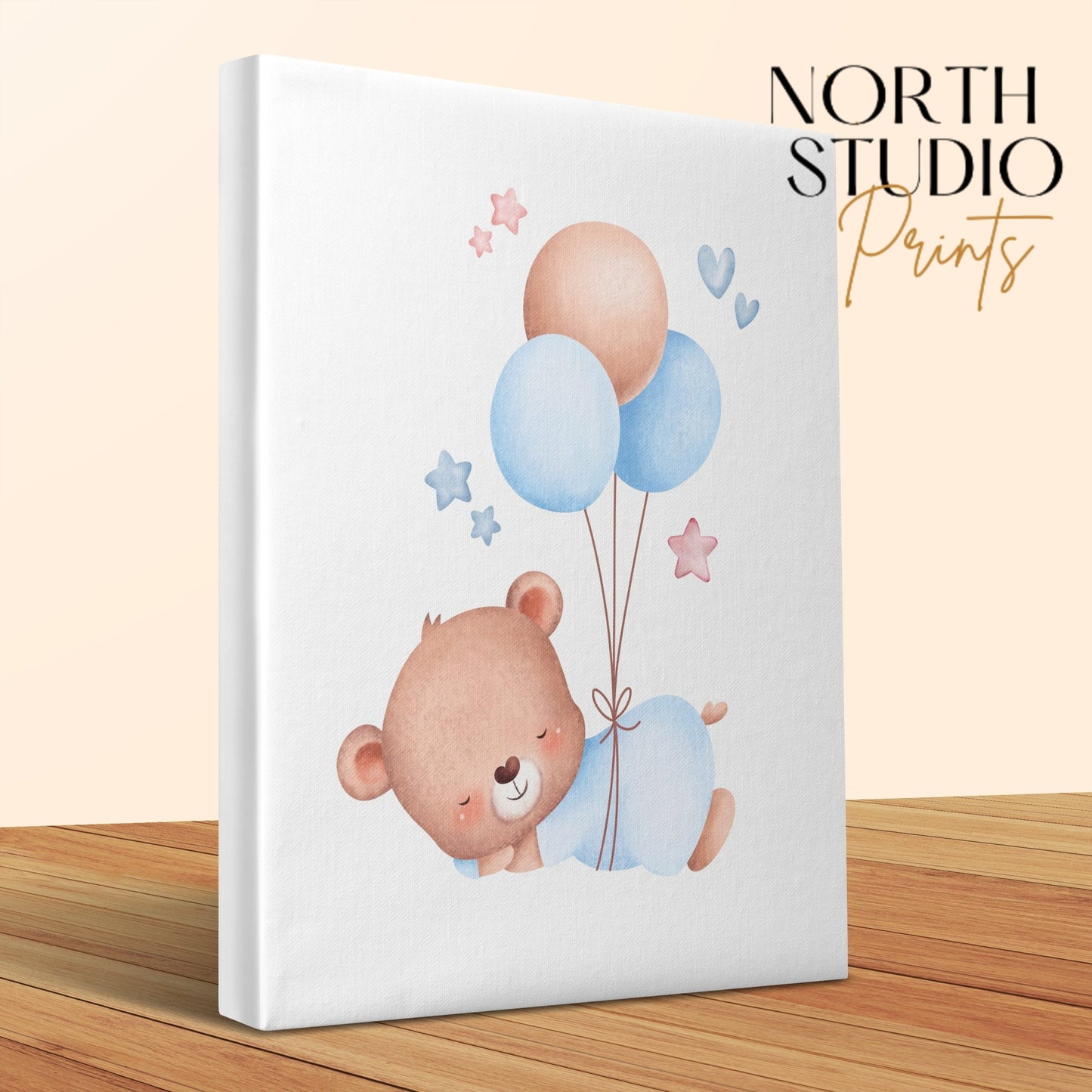 Premium Poster of Adorable Baby Bear with Balloons Nursery Canvas Wraps