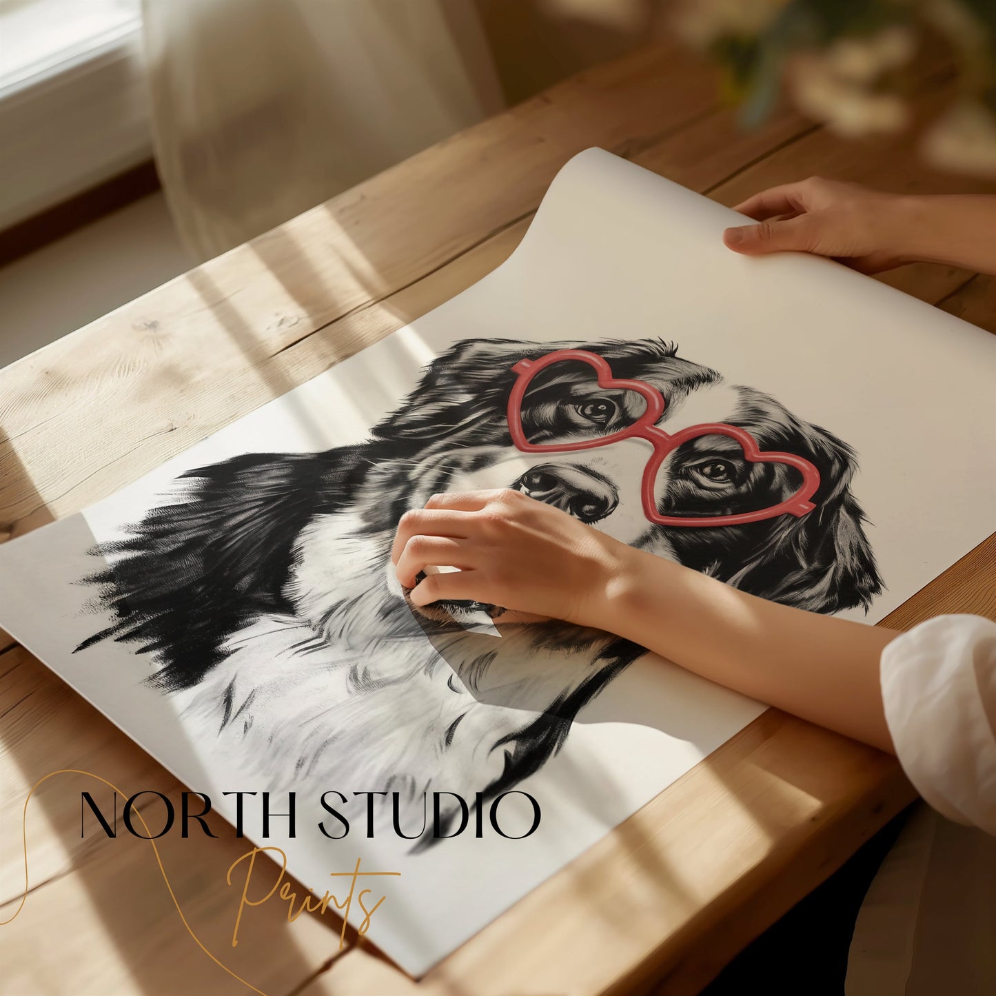 Premium Poster of Adorable Dog Wearing Heart Shaped Glasses Posters