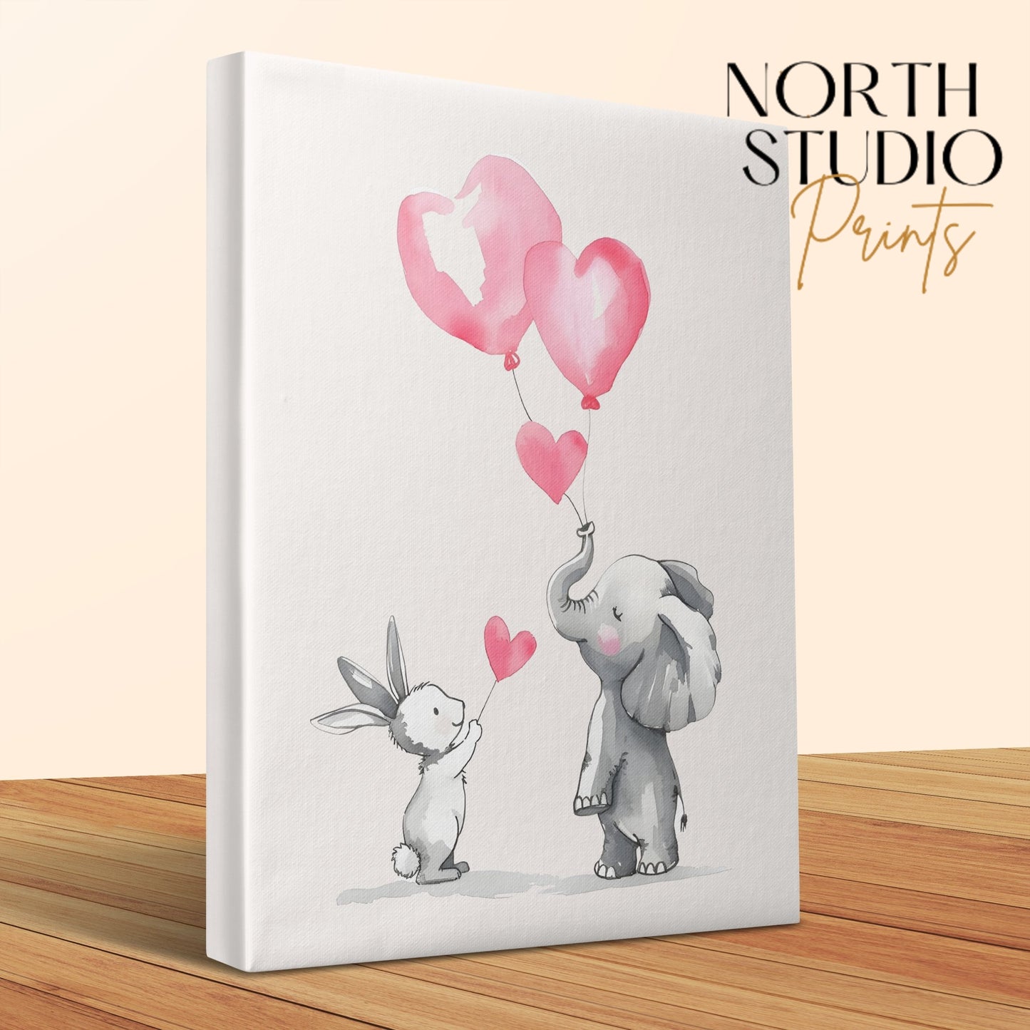 Premium Poster of Adorable Elephant and Bunny Nursery Canvas Wraps