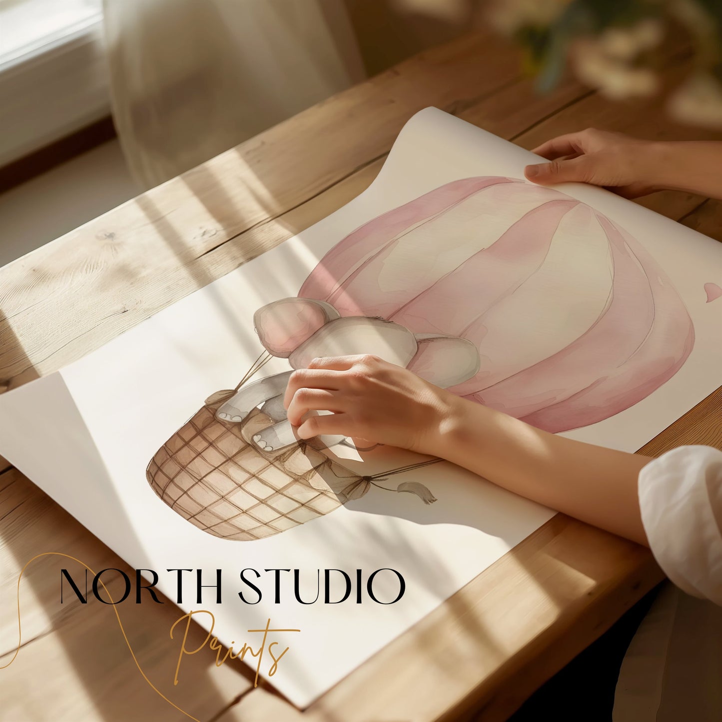 Premium Poster of Adorable Elephant in Hot Air Balloon Kids Posters