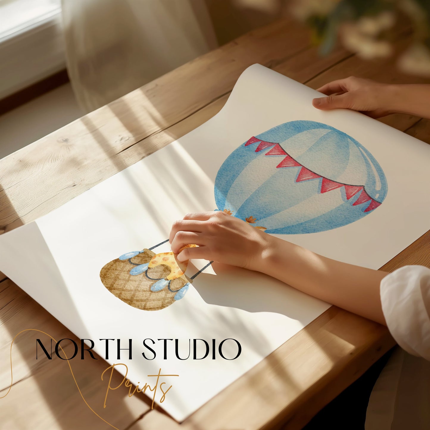 Premium Poster of Adorable Giraffe in Hot Air Balloon Baby Room Posters
