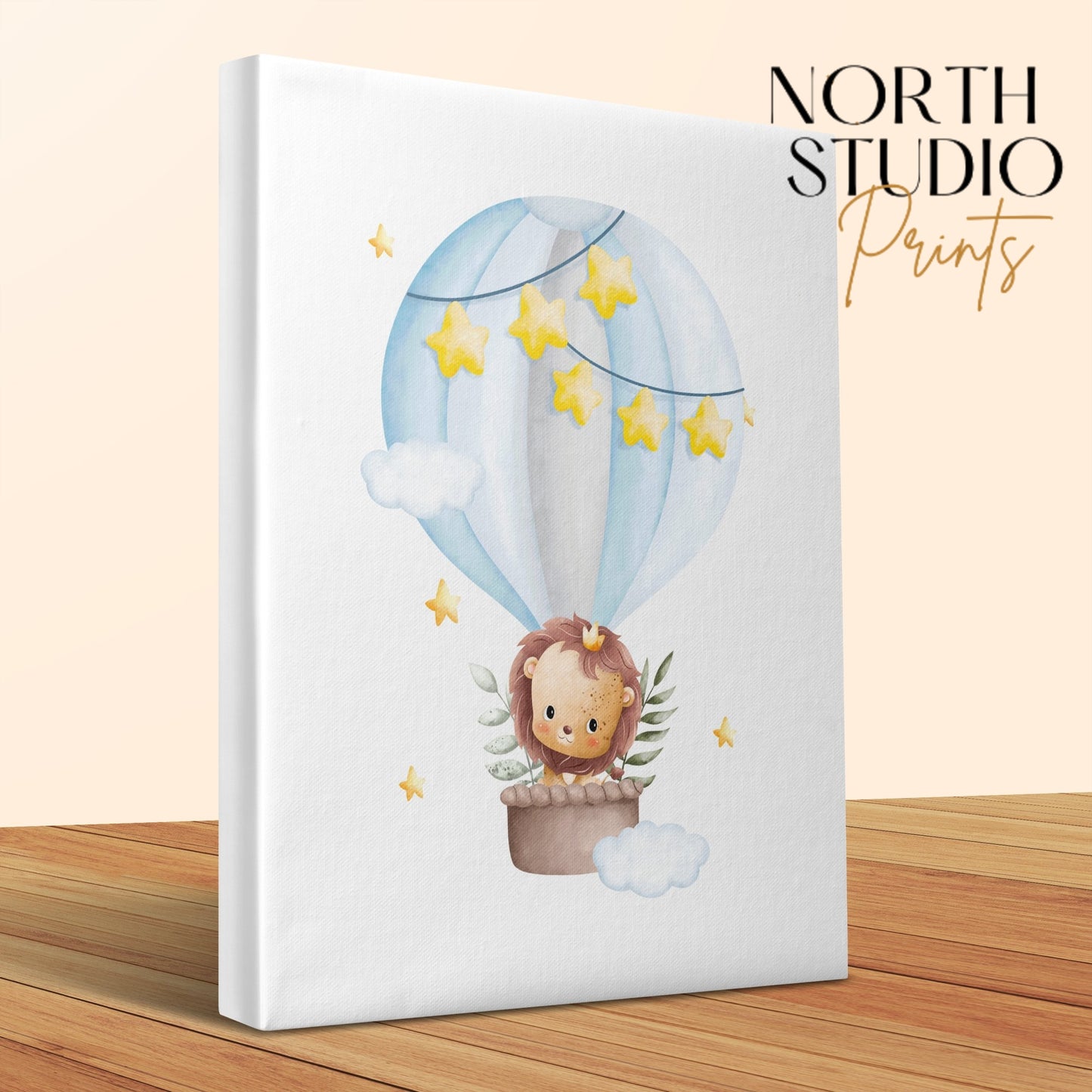 Premium Poster of Adorable Lion in Hot Air Balloon Nursery Canvas Wraps