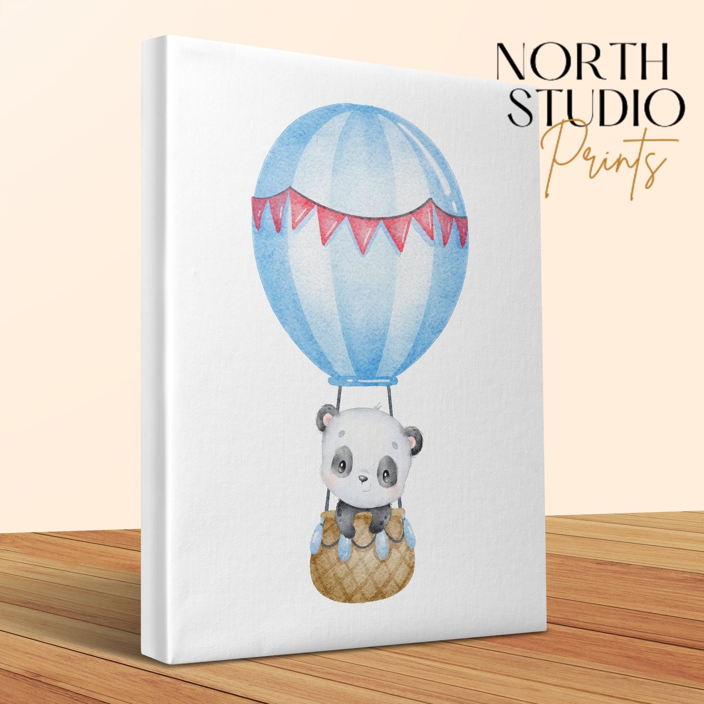 Premium Poster of Adorable Panda Hot Air Balloon Nursery Canvas Wraps