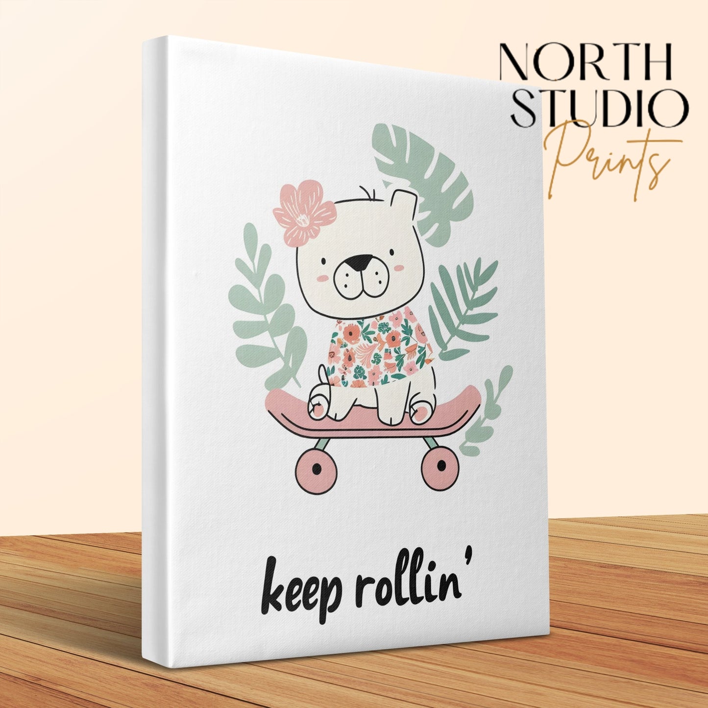 Premium Poster of Adorable Skateboarding Bear Nursery Canvas Wraps