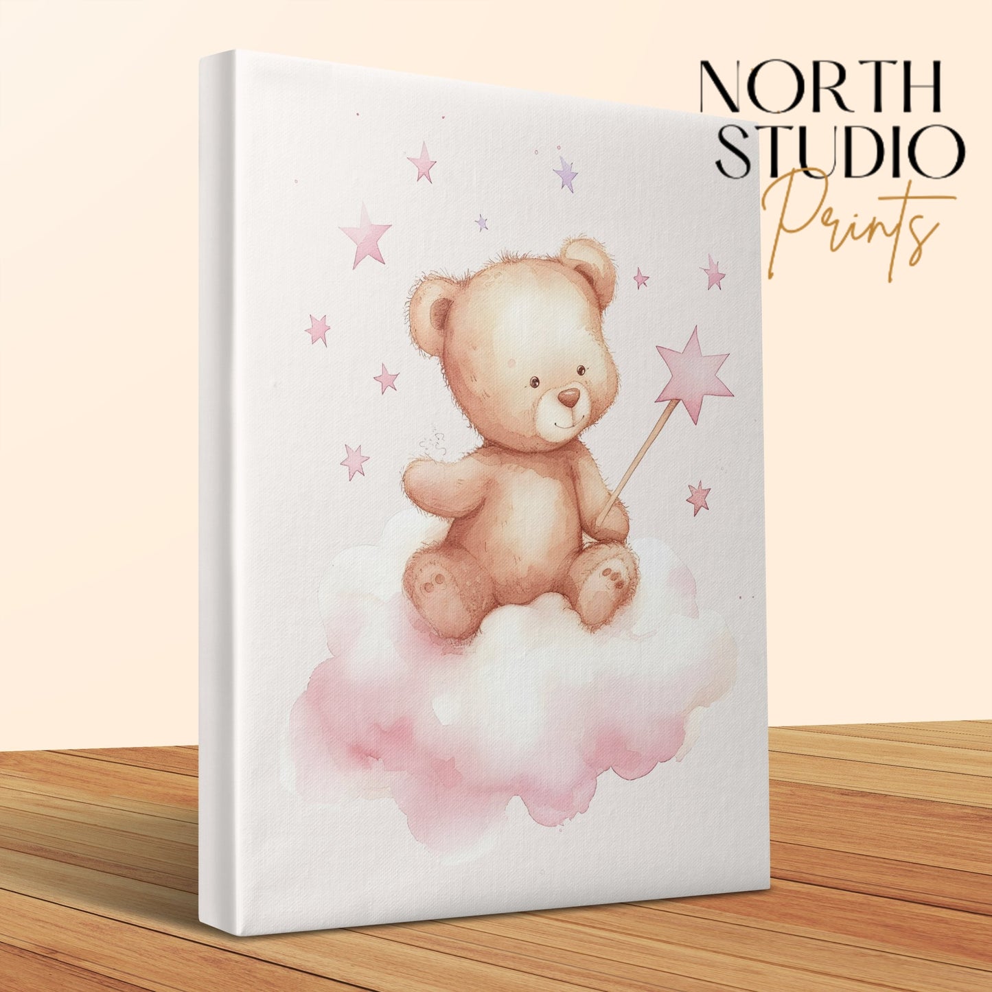 Premium Poster of Adorable Teddy Bear Sitting on a Cloud Canvas Wraps