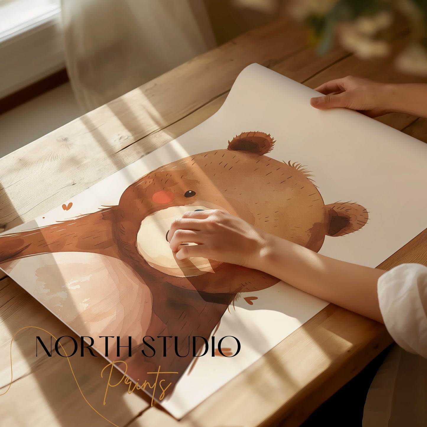 Premium Poster of Adorable Watercolor Bear Illustration Wall Art Posters