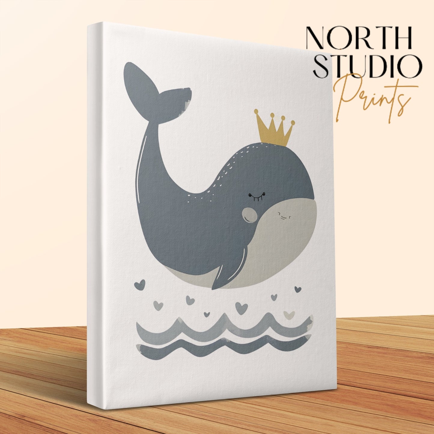 Premium Poster of Adorable Whale With Crown Nursery Wall Art Canvas Wraps