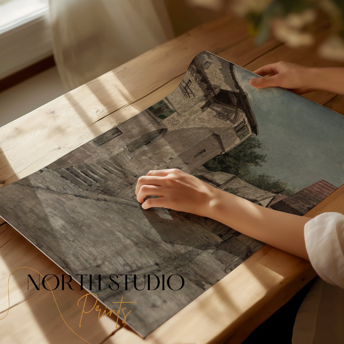 Premium Poster of Ancient Village Street Scene Art Print Posters