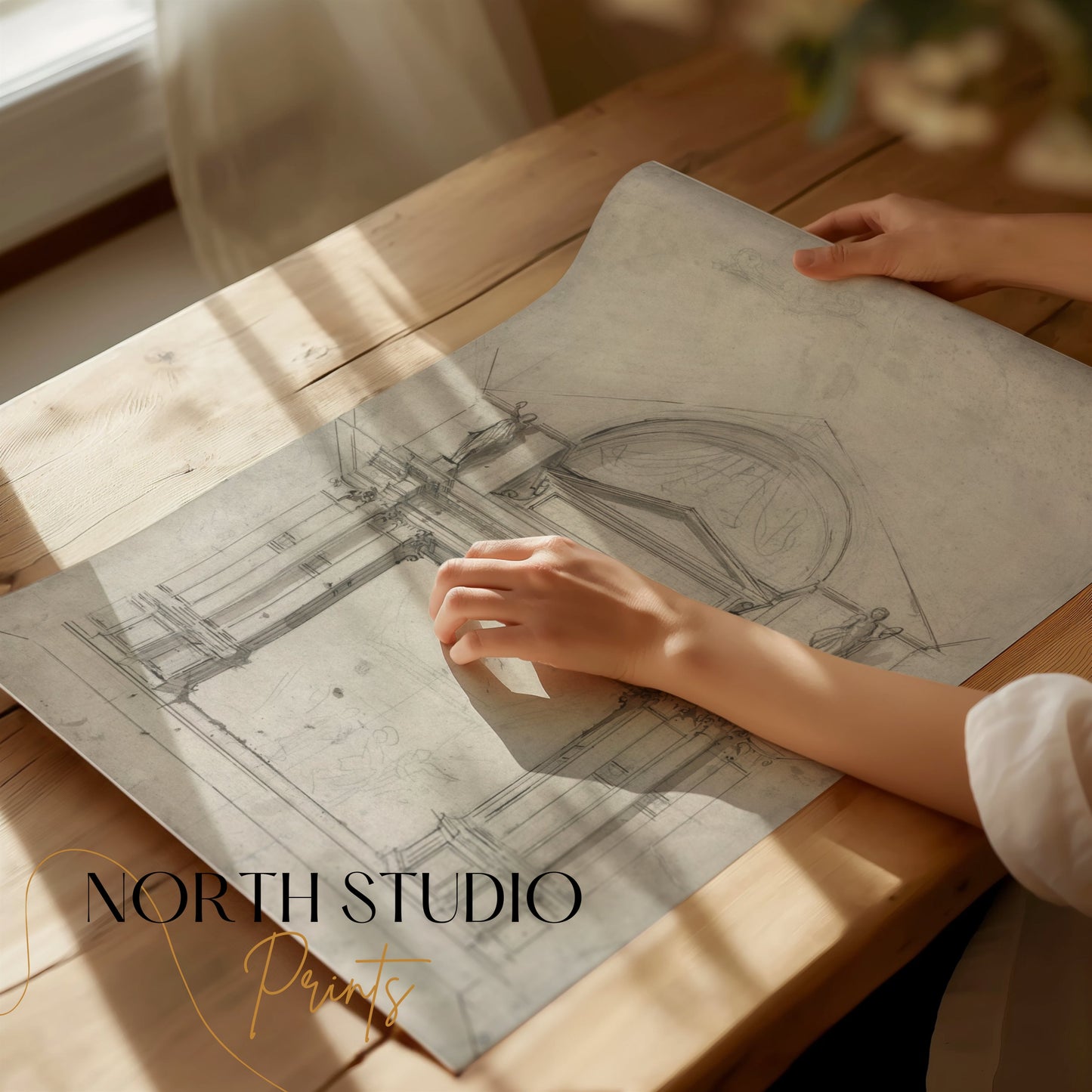 Premium Poster of Architectural Sketch with Classical Elements Posters