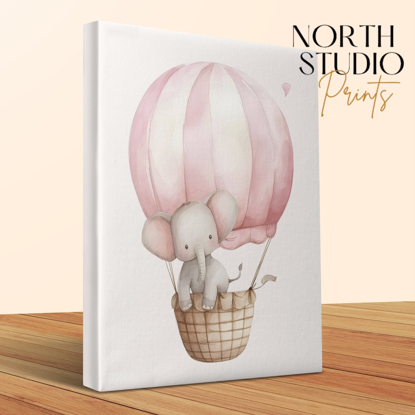 Premium Poster of Baby Elephant Hot Air Balloon Canvas Wraps