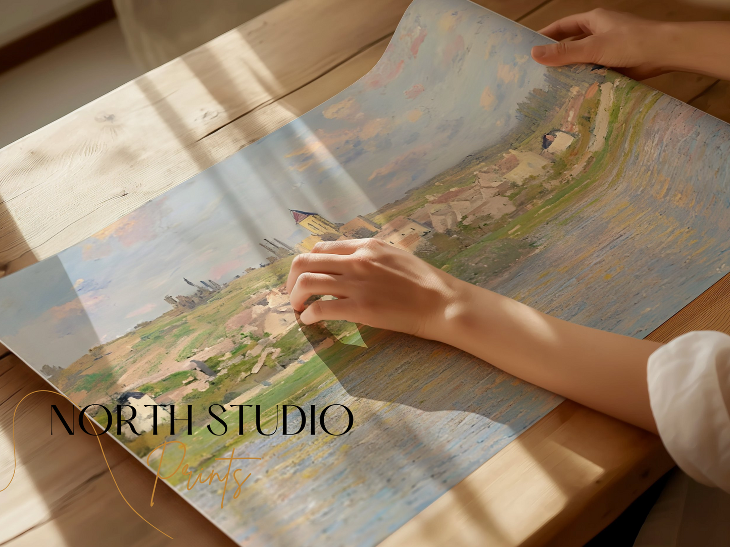 Premium Poster of Beautiful Artistic Townscape With Serene River Posters