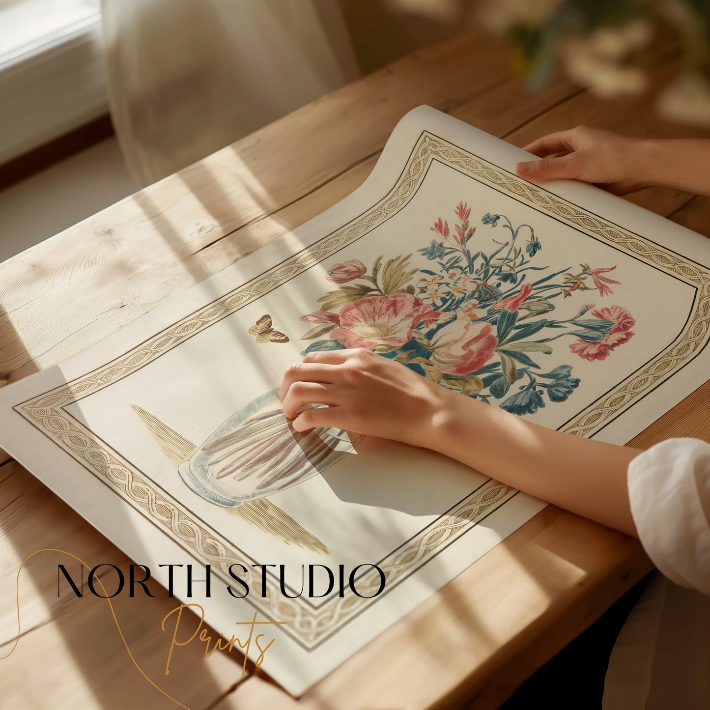 Premium Poster of Beautiful Floral Arrangement with Butterfly Posters