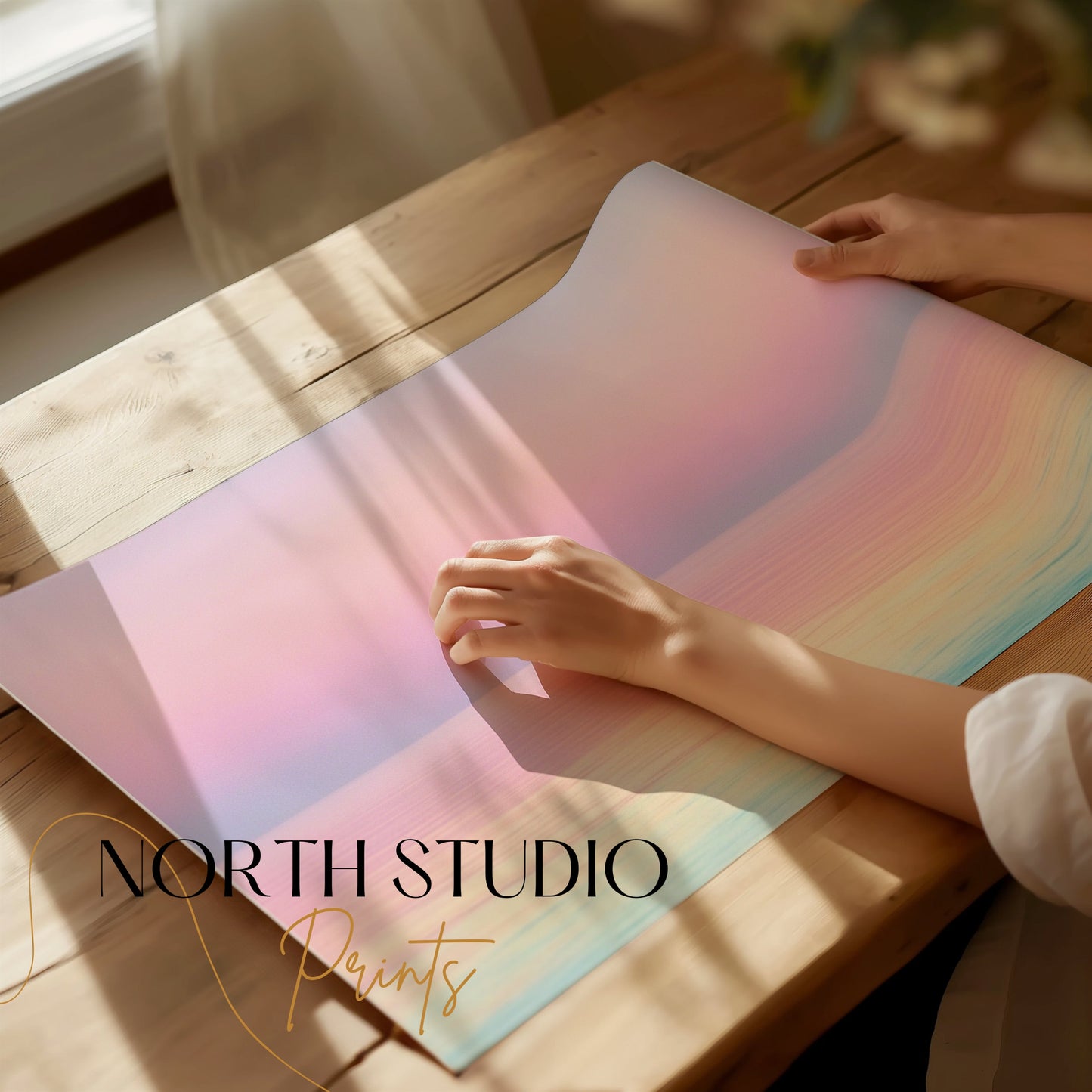 Premium Poster of Beautiful Gradient Ocean with Pastel Sky Art Print Posters