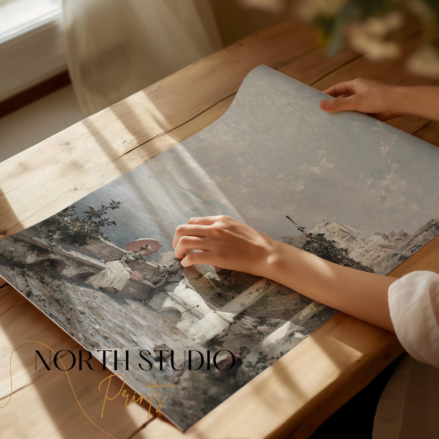 Premium Poster of Beautiful Serene Coastal Landscape with Figures Posters