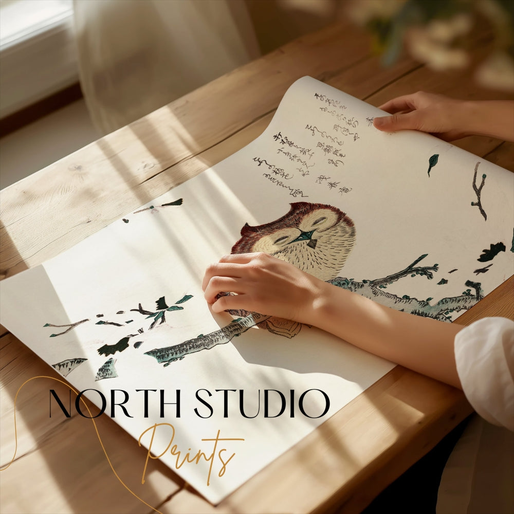 Premium Poster of Beautiful Traditional Japanese Owl Artwork Posters