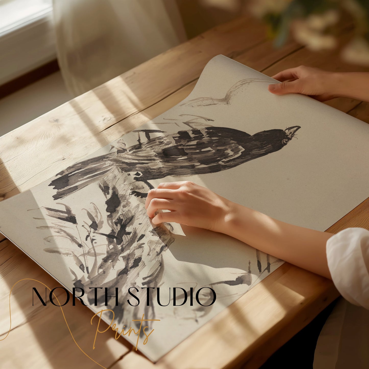 Premium Poster of Beautiful Vintage Blackbird on Branch Art Posters
