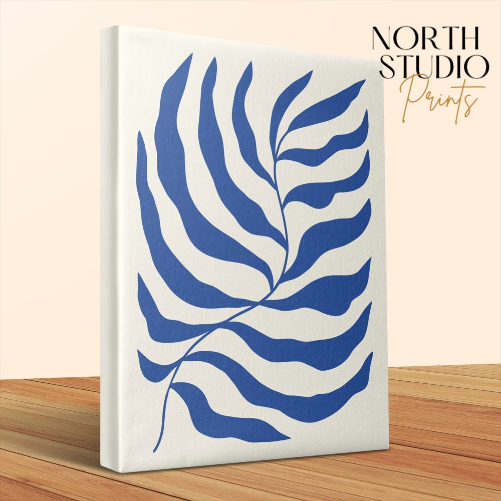 Premium Poster of Blue Leaf Pattern Floral Wall Art Canvas Wraps