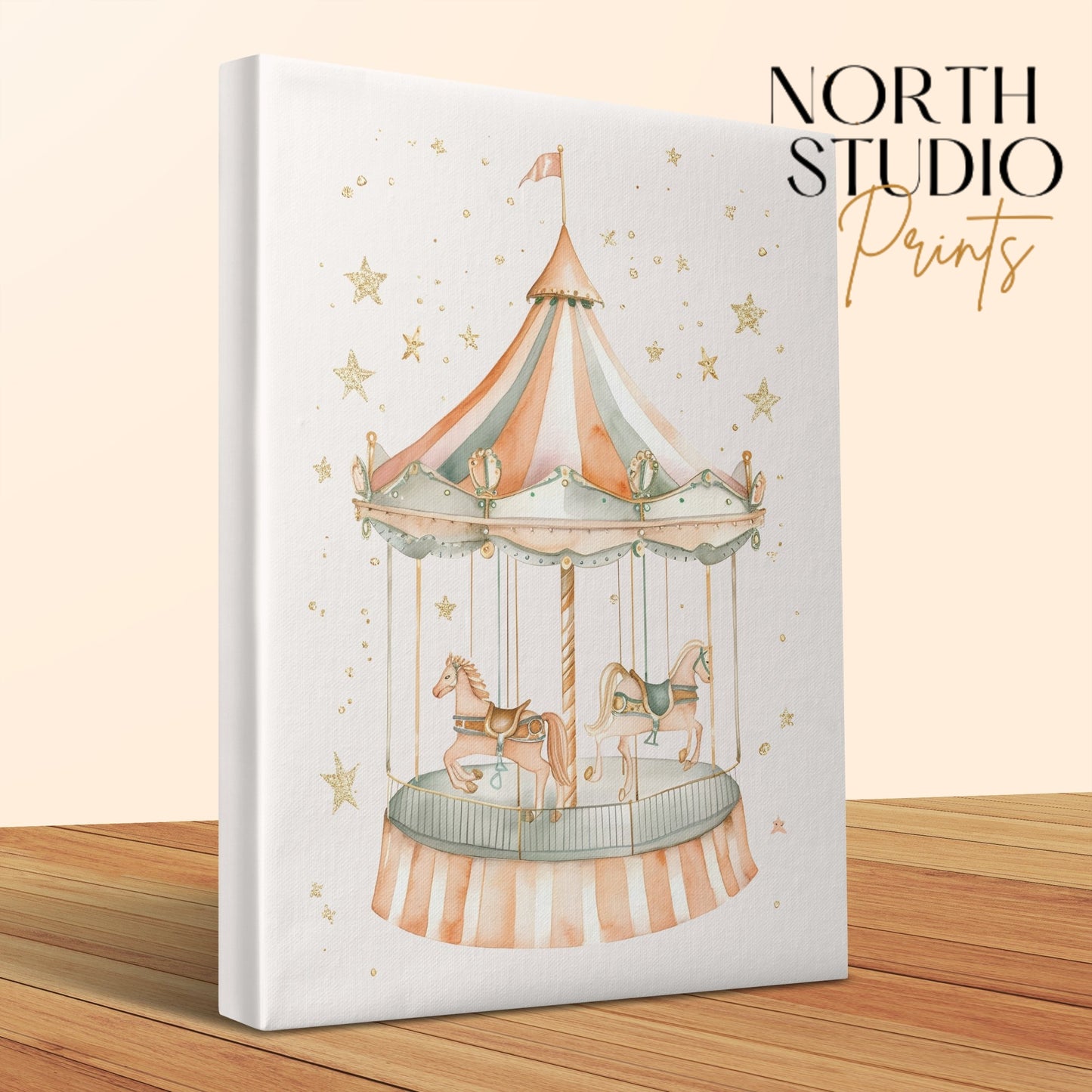 Premium Poster of Carousel and Stars Nursery Wall Art Canvas Wraps