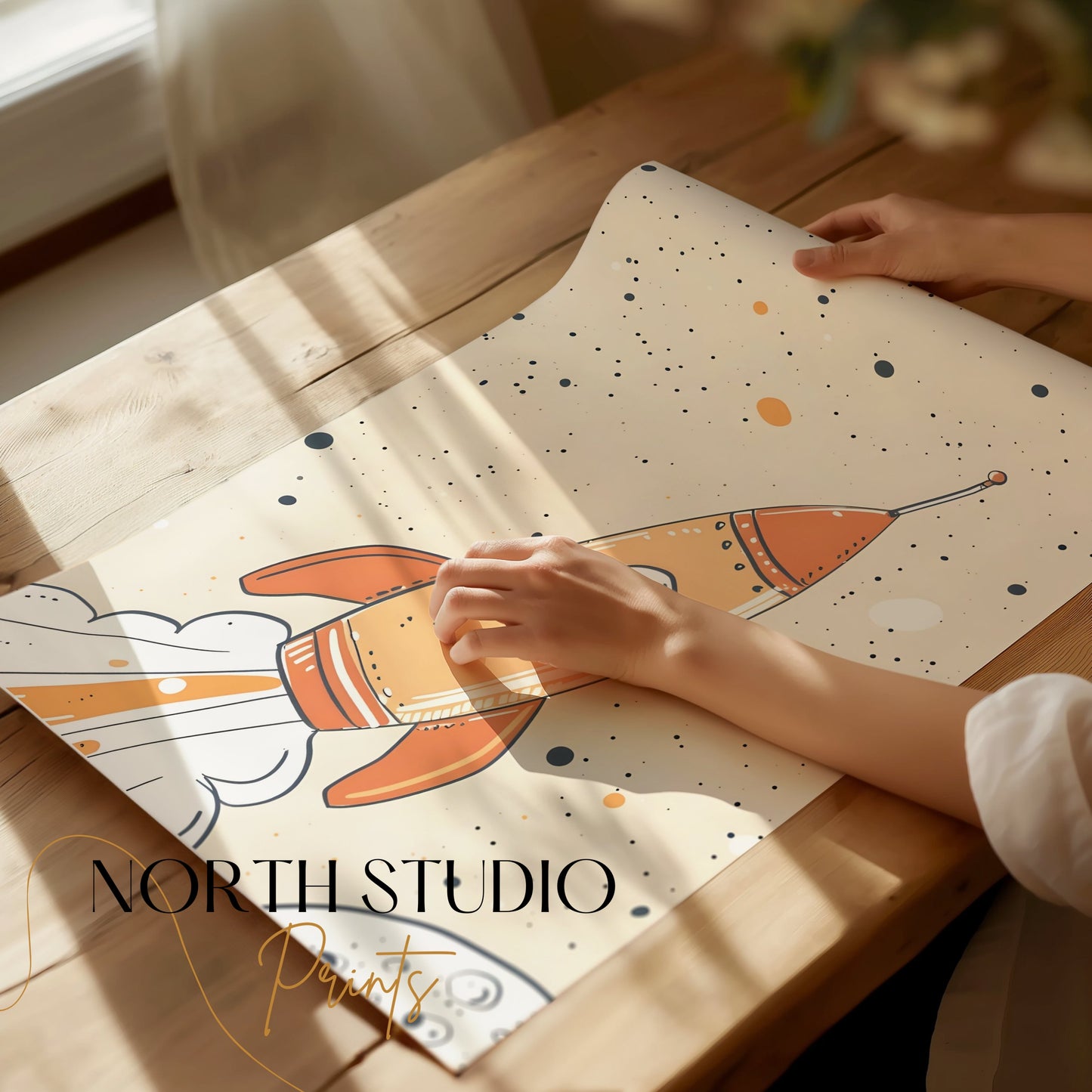 Premium Poster of Colorful Childrens Illustration of Rocket Posters