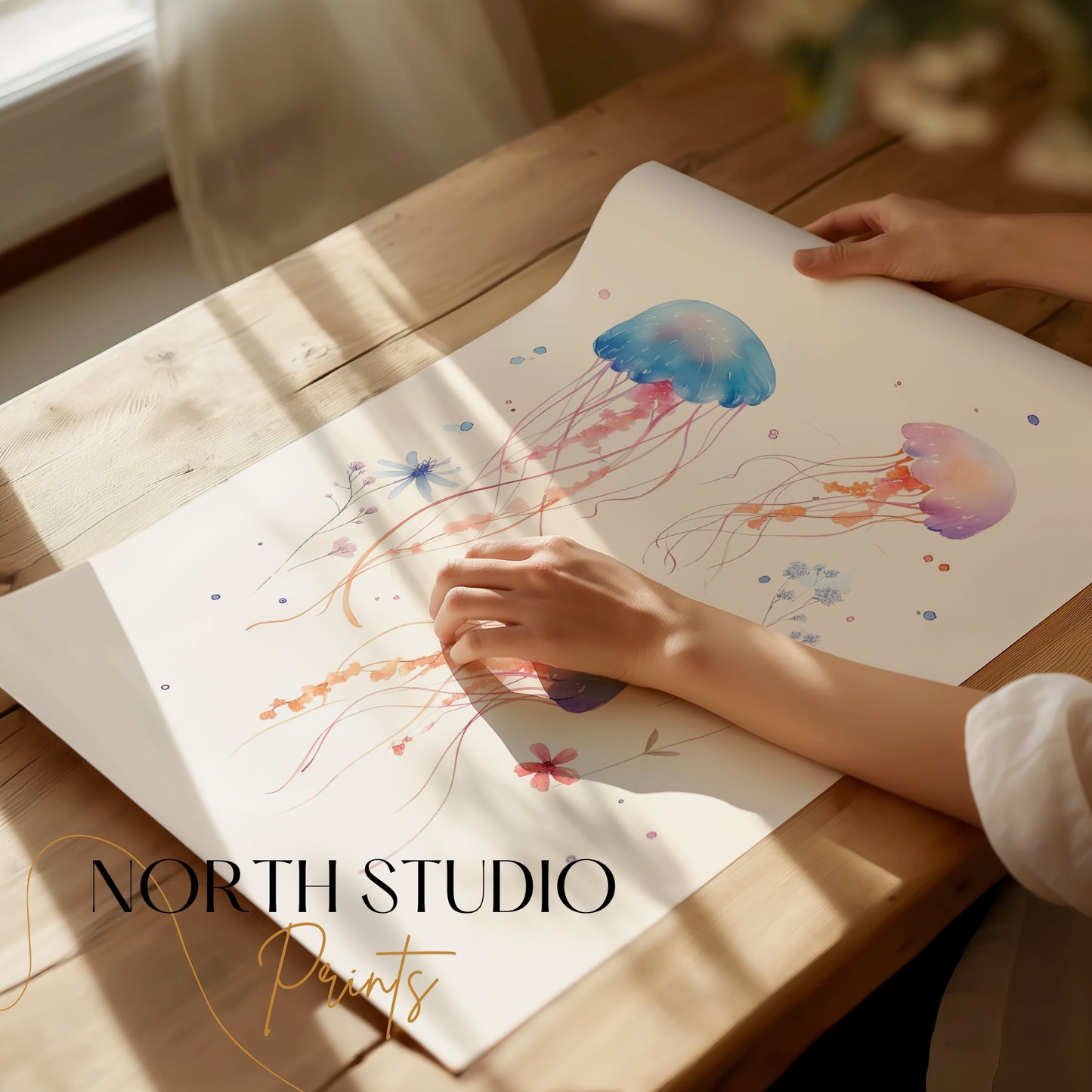 Premium Poster of Colorful Floating Jellyfish Art Illustration Posters