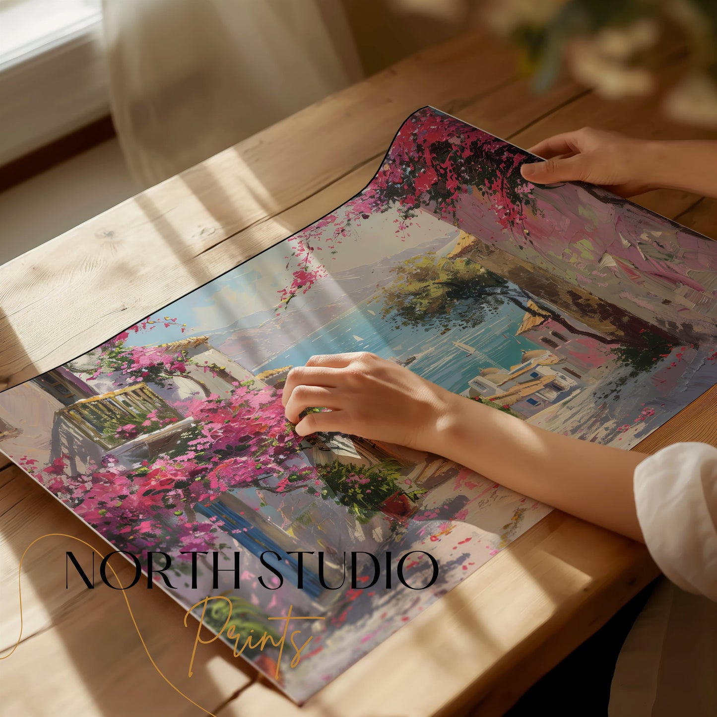 Premium Poster of Colorful Seaside Village Illustration Art Print Posters