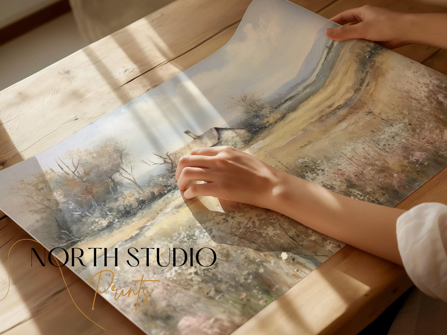 Premium Poster of Country Meadow Cottage Landscape Art Print Posters
