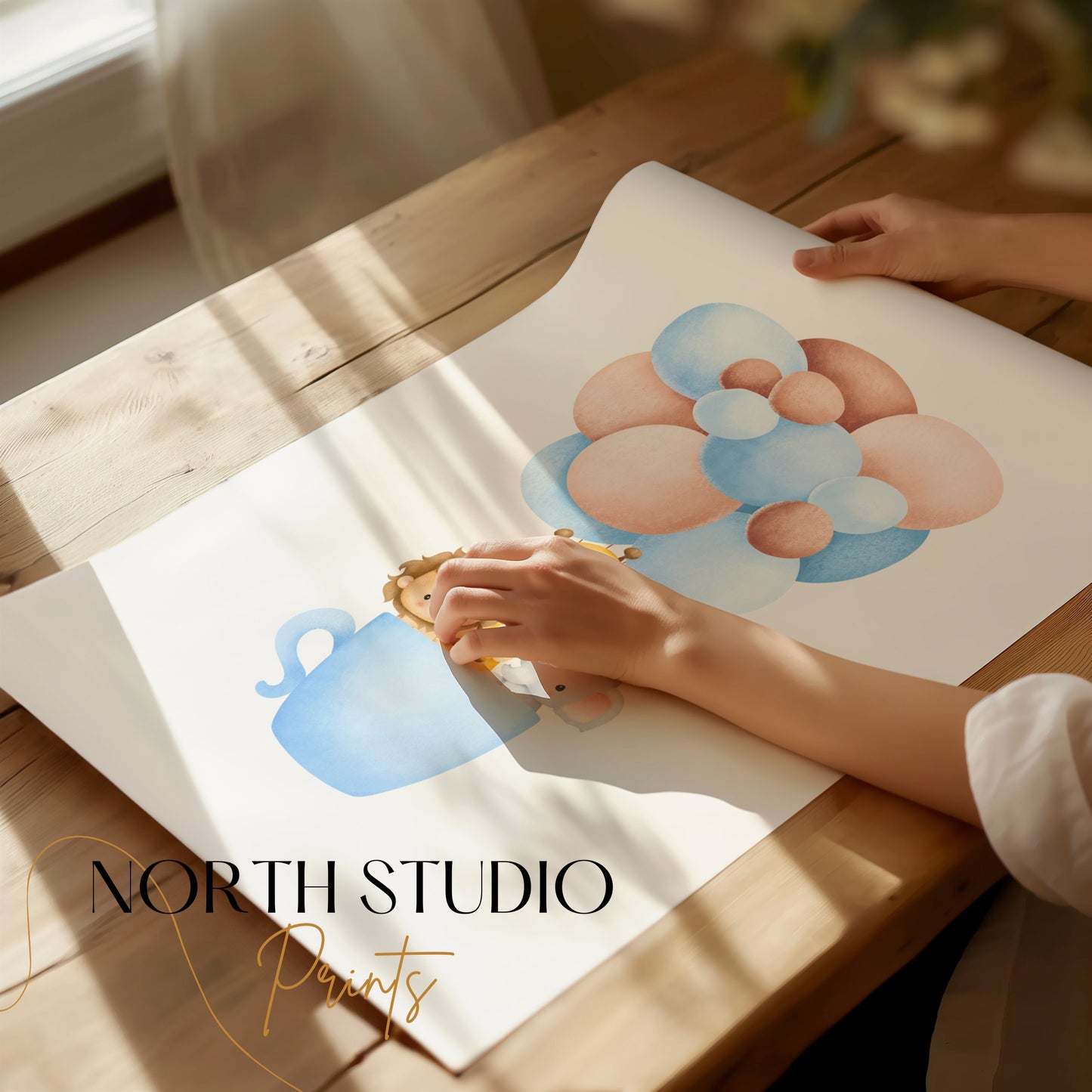 Premium Poster of Cute Animal Friends in a Tea Cup with Balloons Posters
