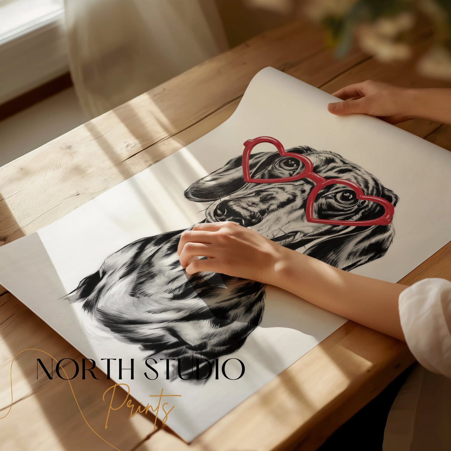 Premium Poster of Cute Dachshund With Heart Shaped Glasses Sketch Posters