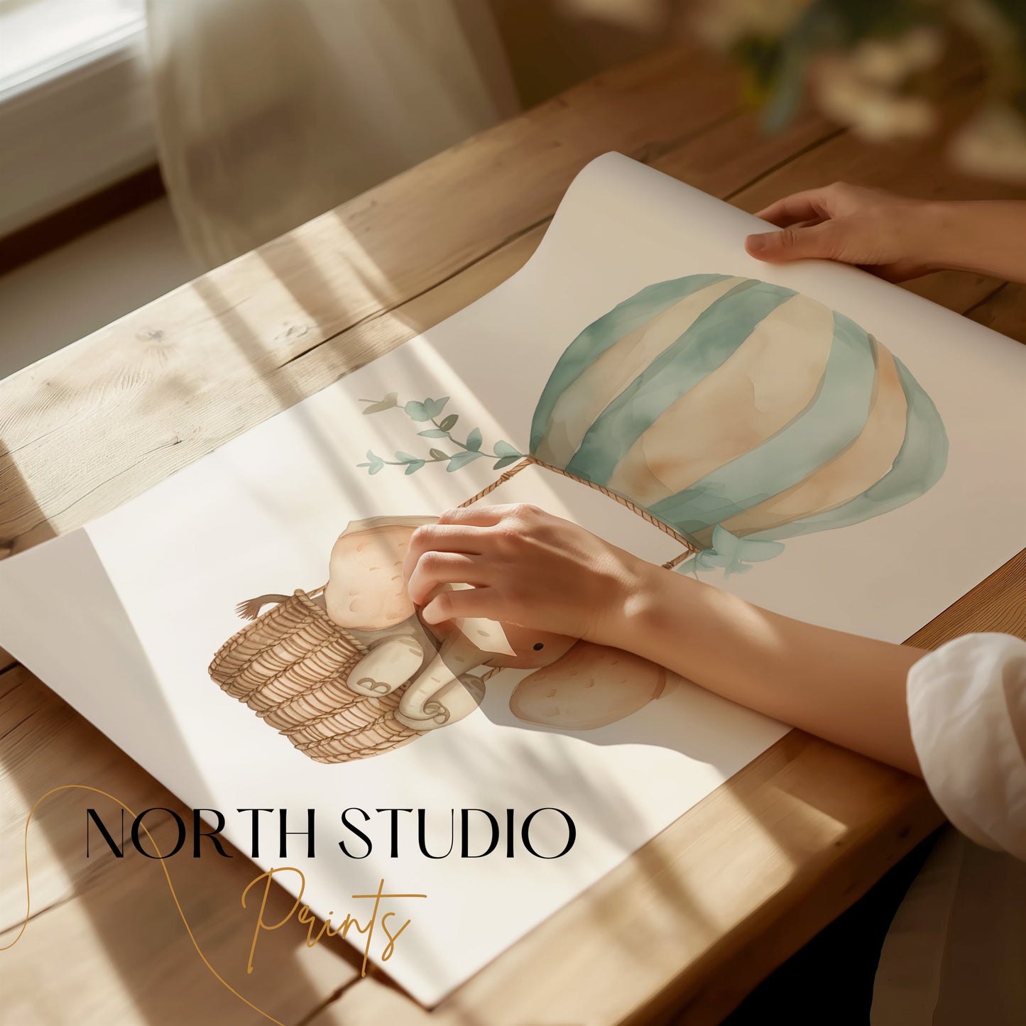 Premium Poster of Cute Elephant in Hot Air Balloon Posters
