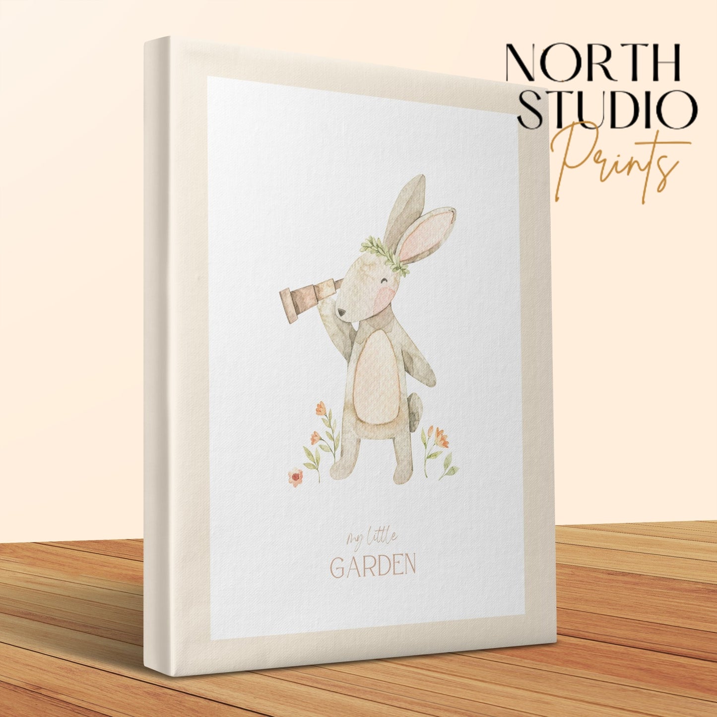 Premium Poster of Cute Rabbit with Telescope Nursery Wall Art Canvas Wraps