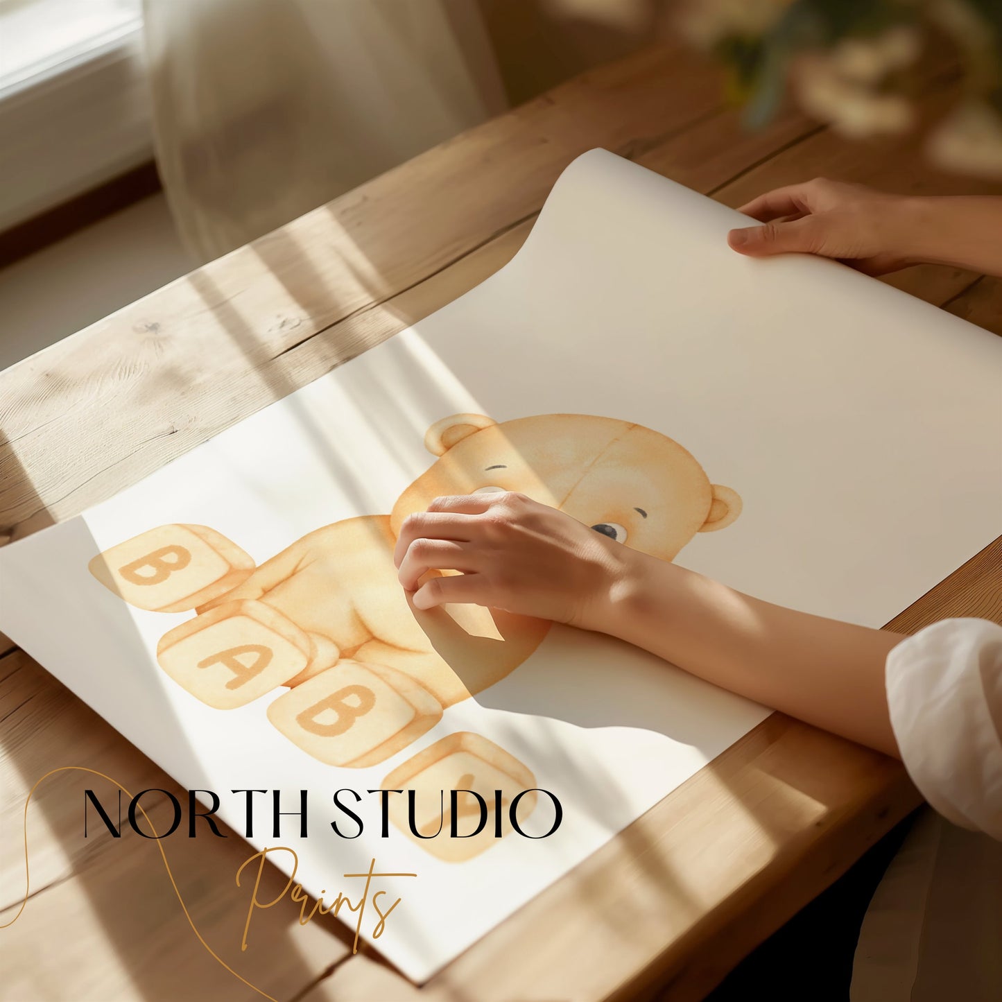 Premium Poster of Cute Teddy Bear Baby Blocks Design Posters