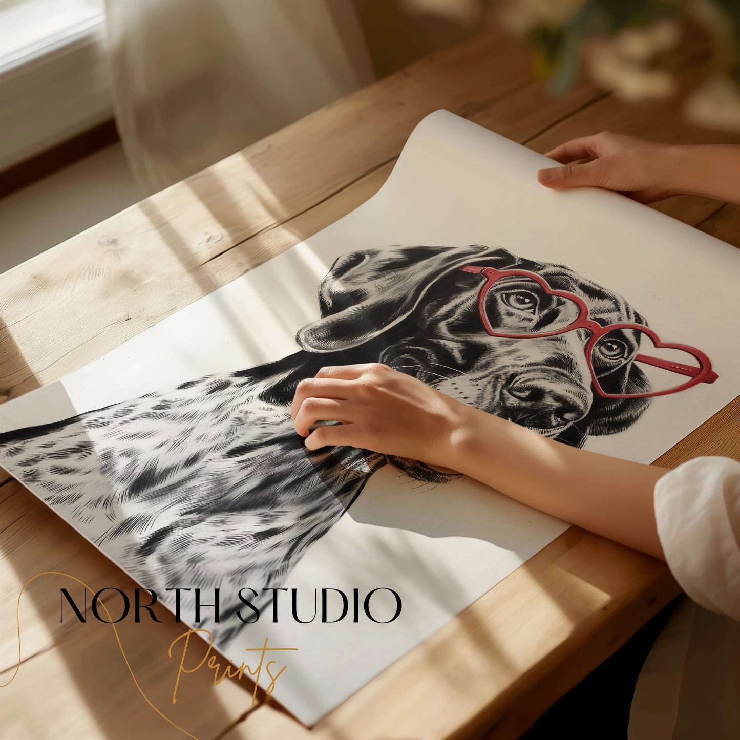 Premium Poster of Dalmatian Dog with Heart Glasses Art Prints Posters