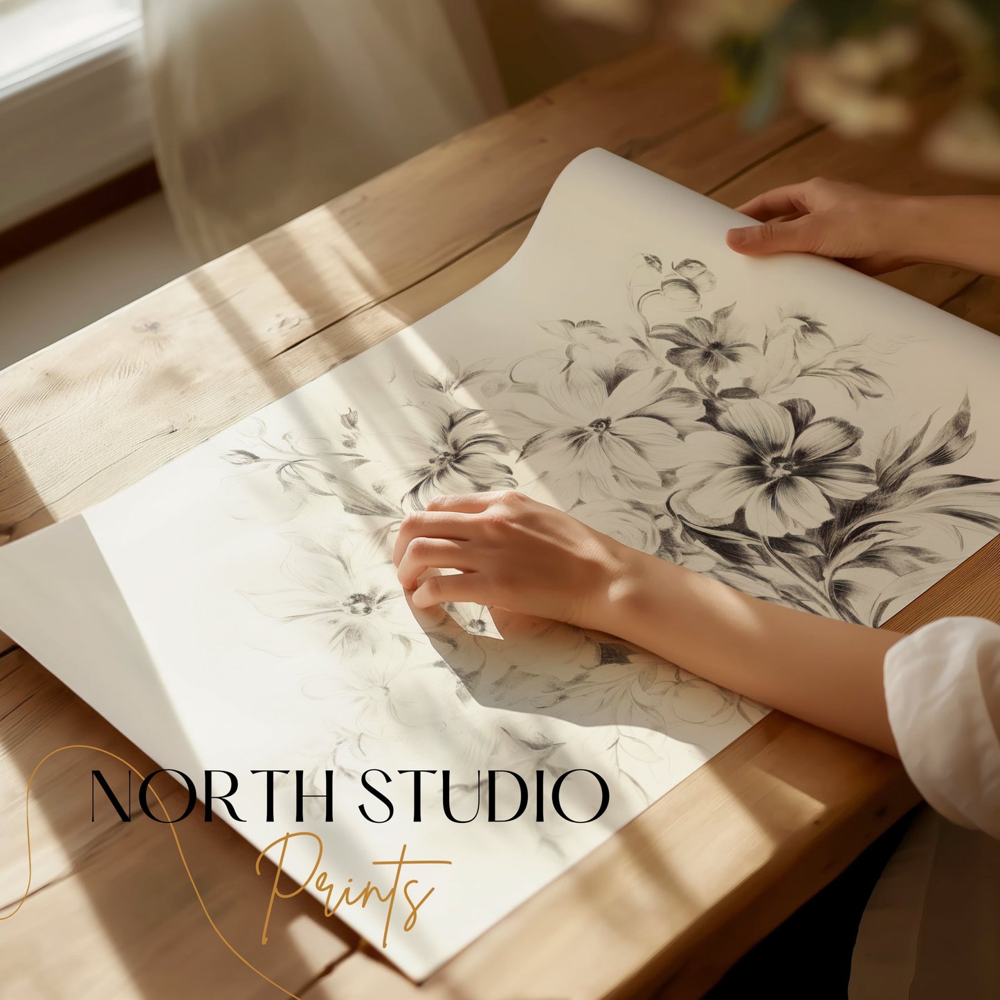 Premium Poster of Elegant Black and White Floral Artwork Posters