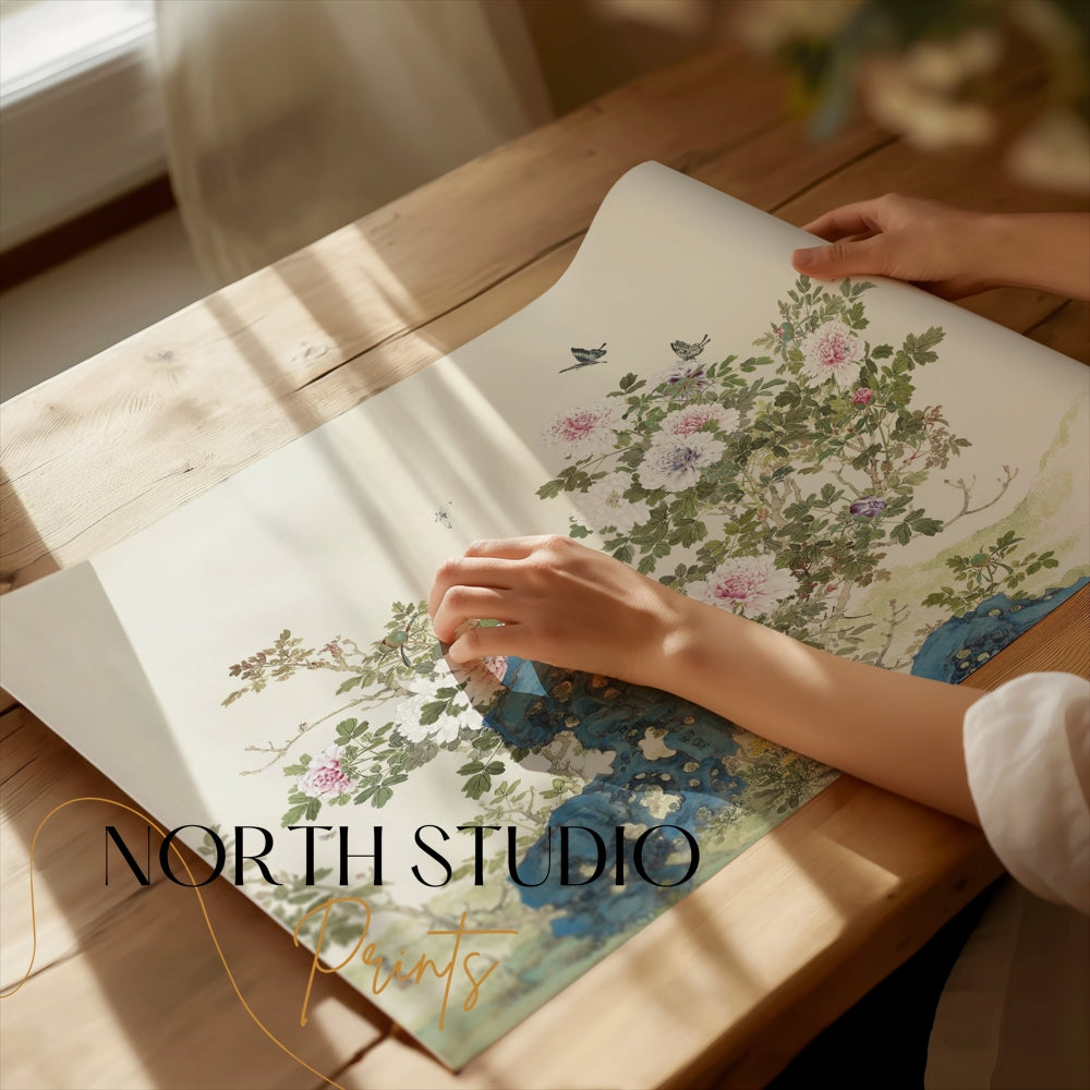 Premium Poster of Elegant Floral Art With Butterflies Aesthetic Posters