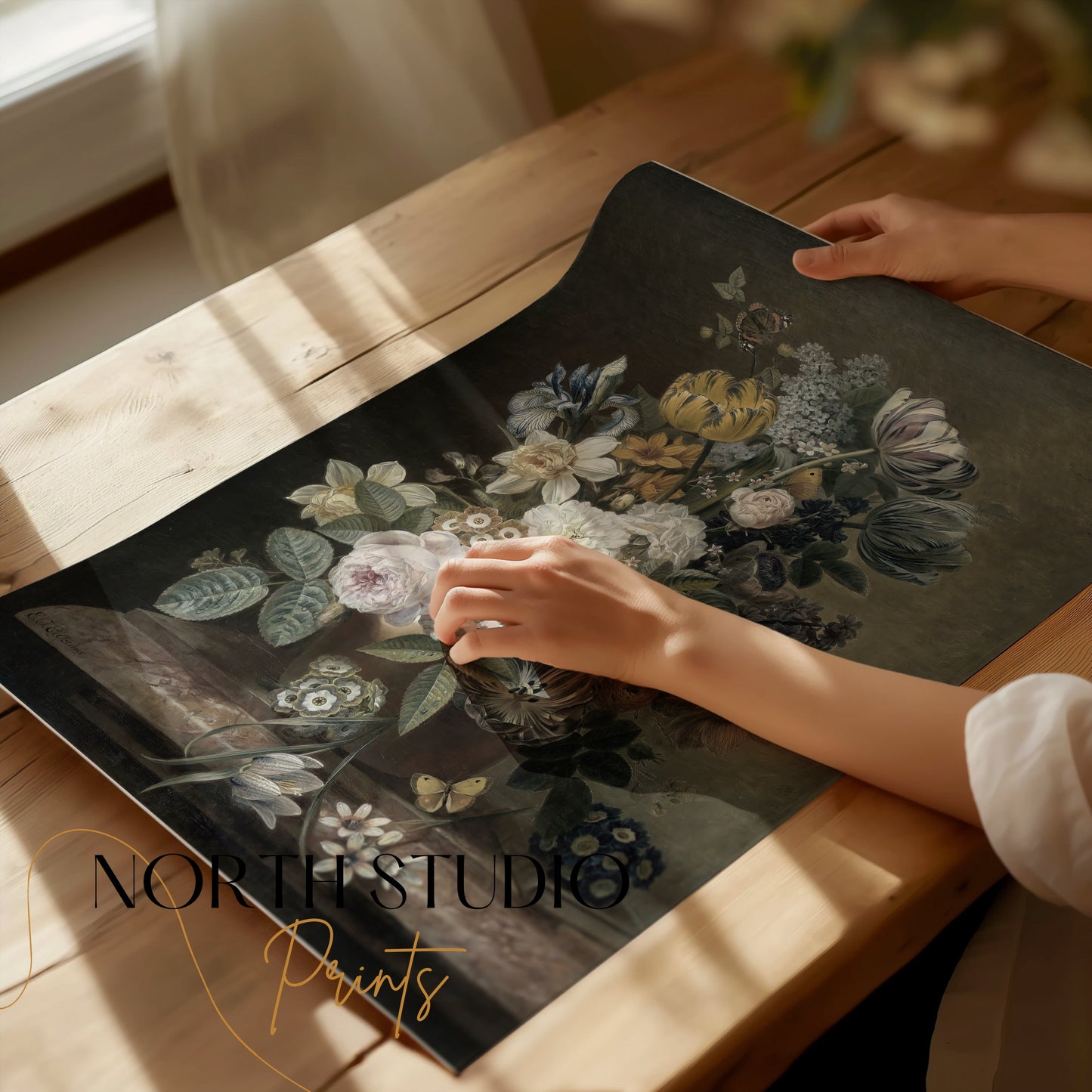Premium Poster of Elegant Floral Bouquet with Butterflies Art Posters