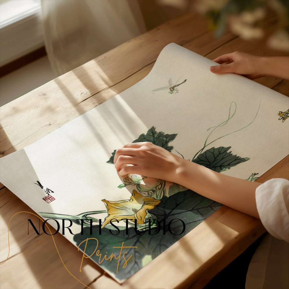 Premium Poster of Elegant Japanese Botanical Art with Yellow Flower Posters