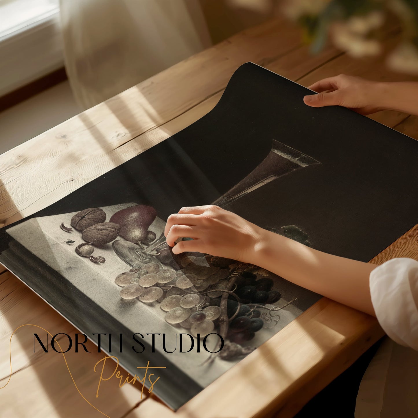 Premium Poster of Elegant Still Life with Fruit and Wine Glass Posters