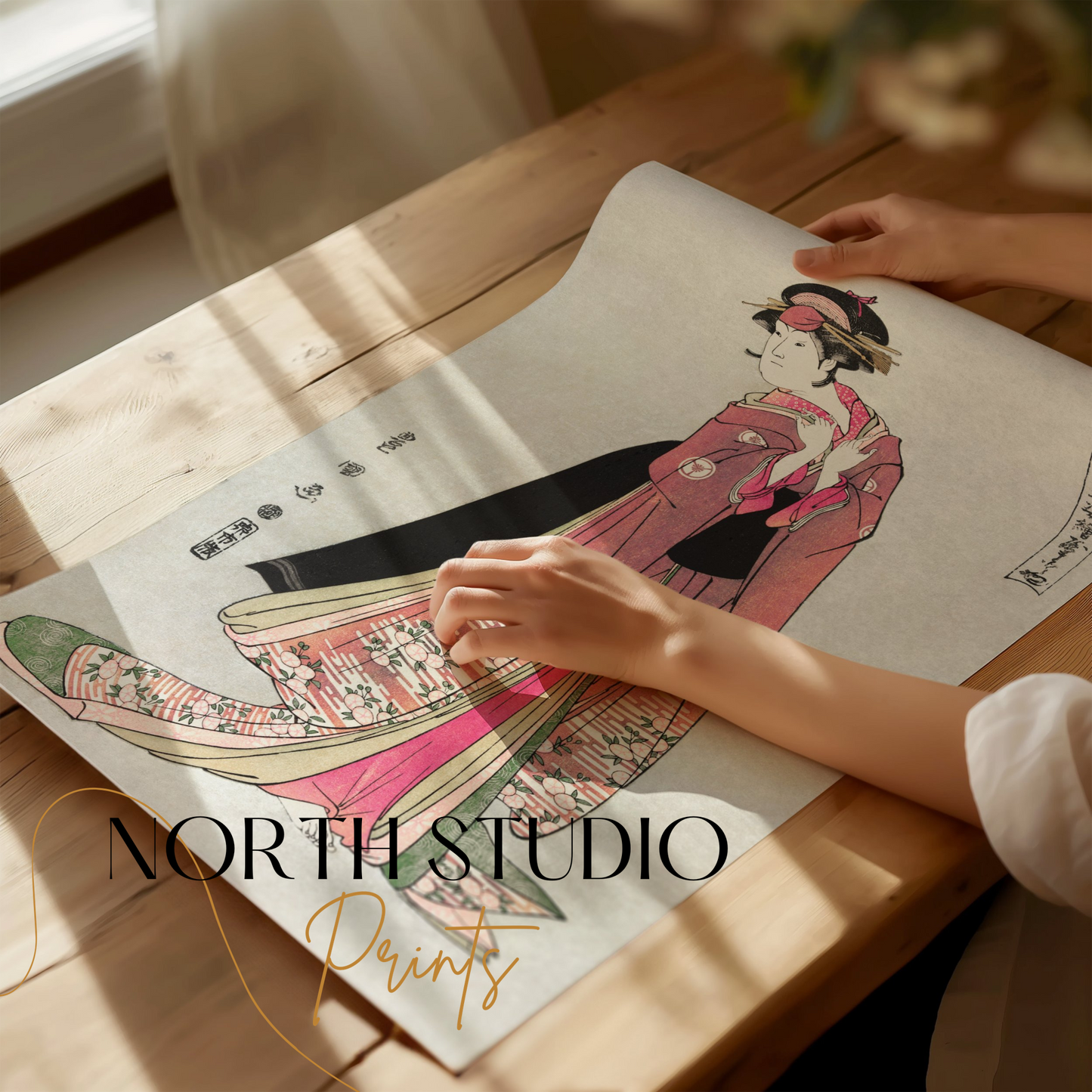 Premium Poster of Elegant Traditional Japanese Woman in Kimono Posters