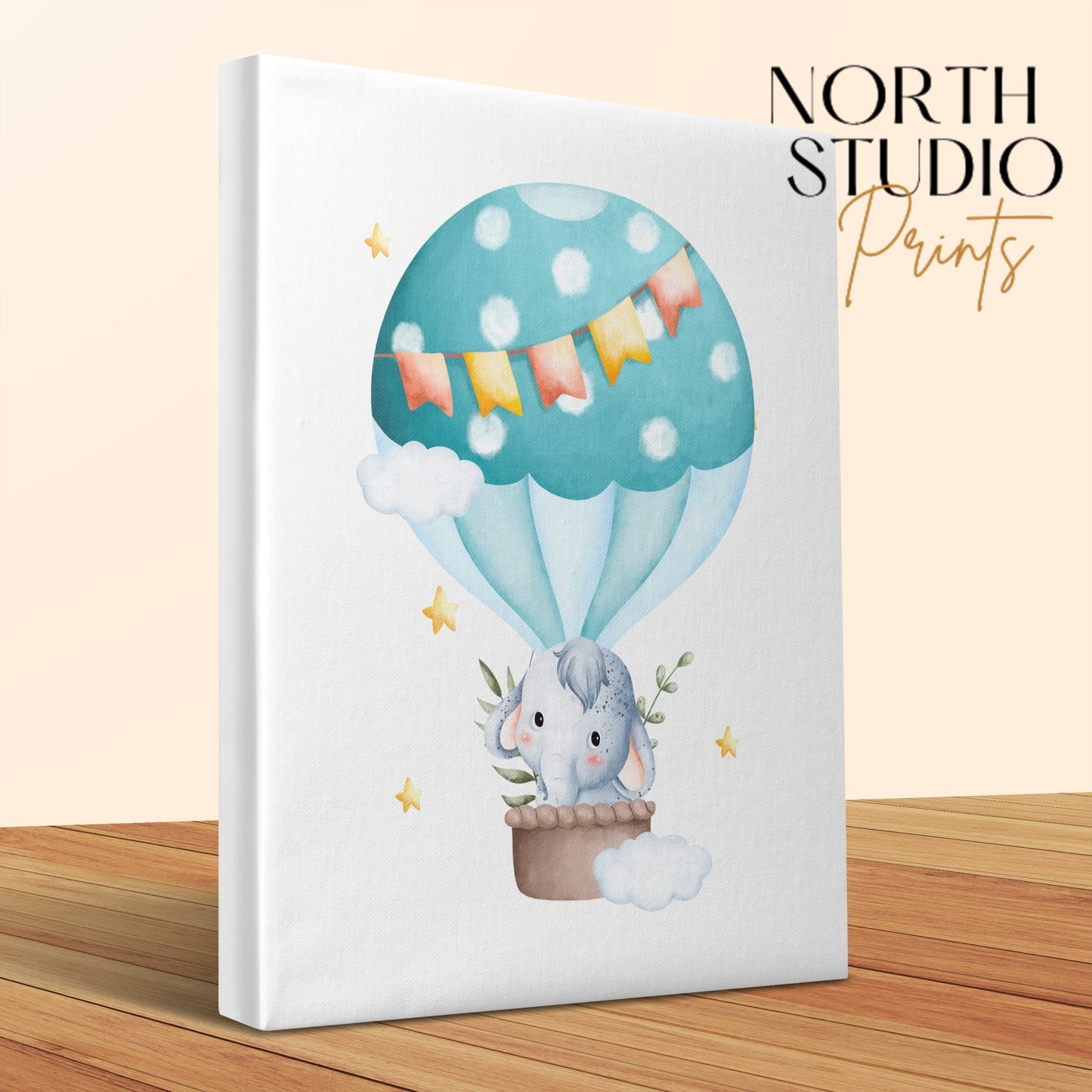 Premium Poster of Elephant in Hot Air Balloon Canvas Wraps