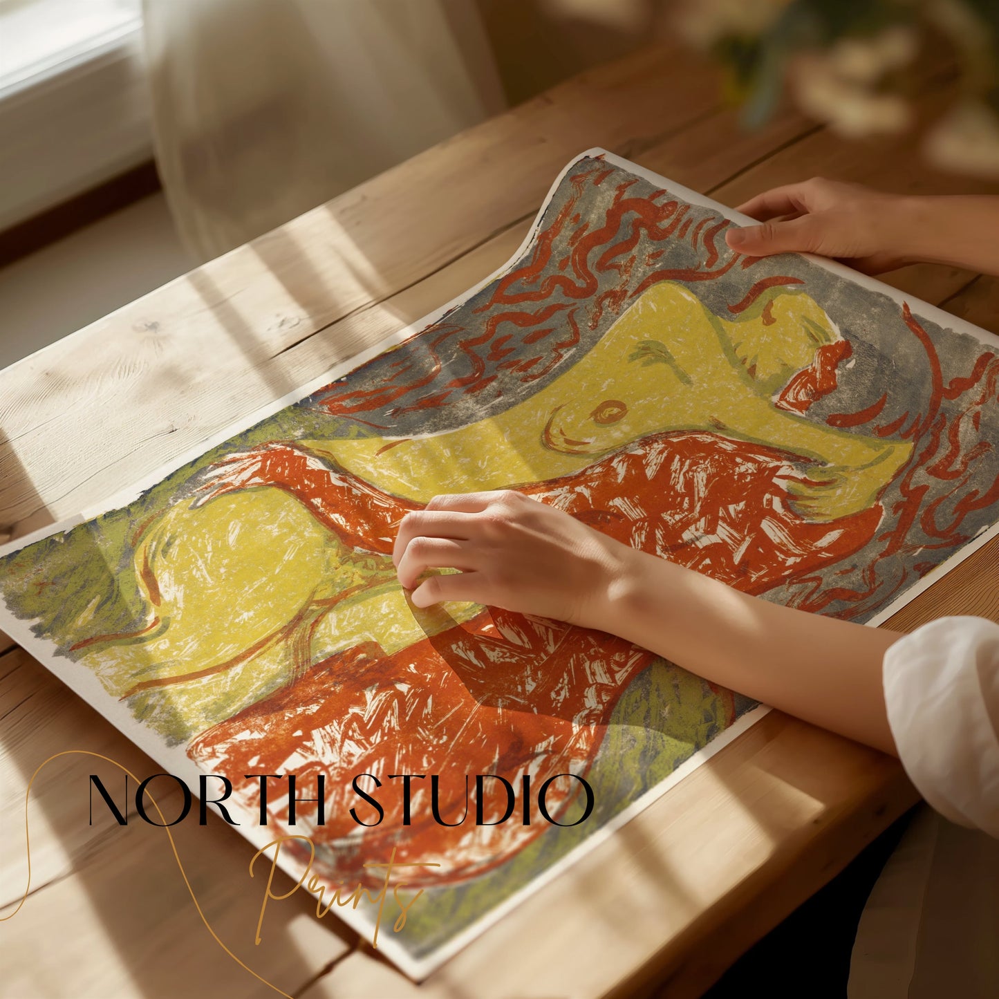 Premium Poster of Embrace Artwork Red and Yellow Abstract Posters