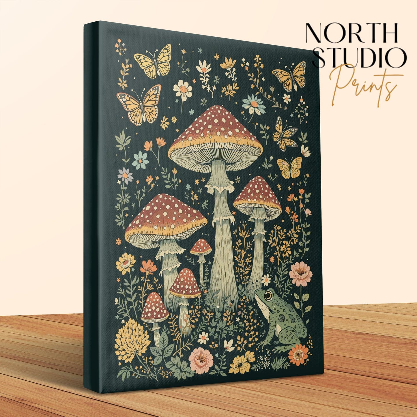 Premium Poster of Enchanting Forest Toadstools Butterflies Canvas Wraps