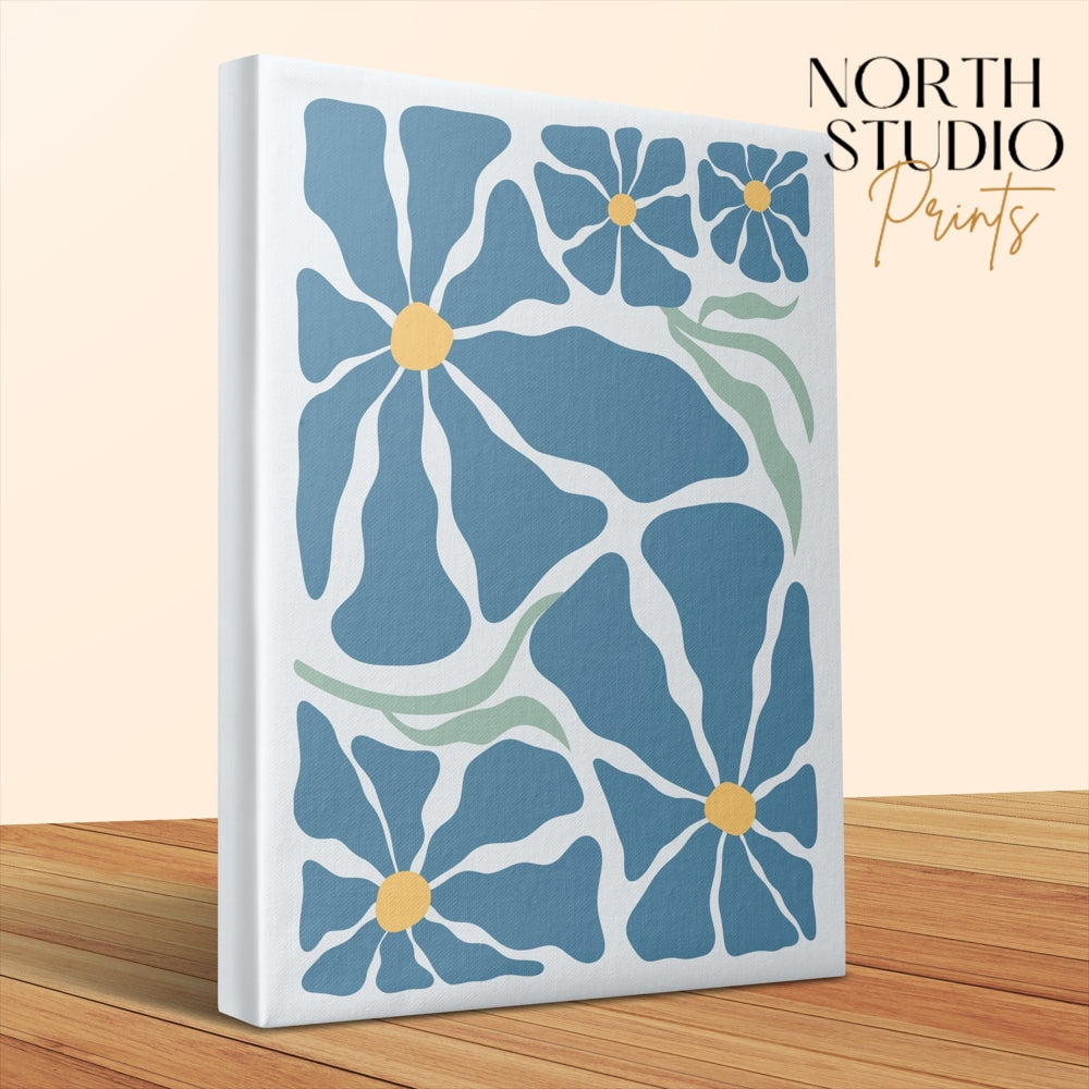 Premium Poster of Floral Wall Art Blue Flowers Design Canvas Wraps