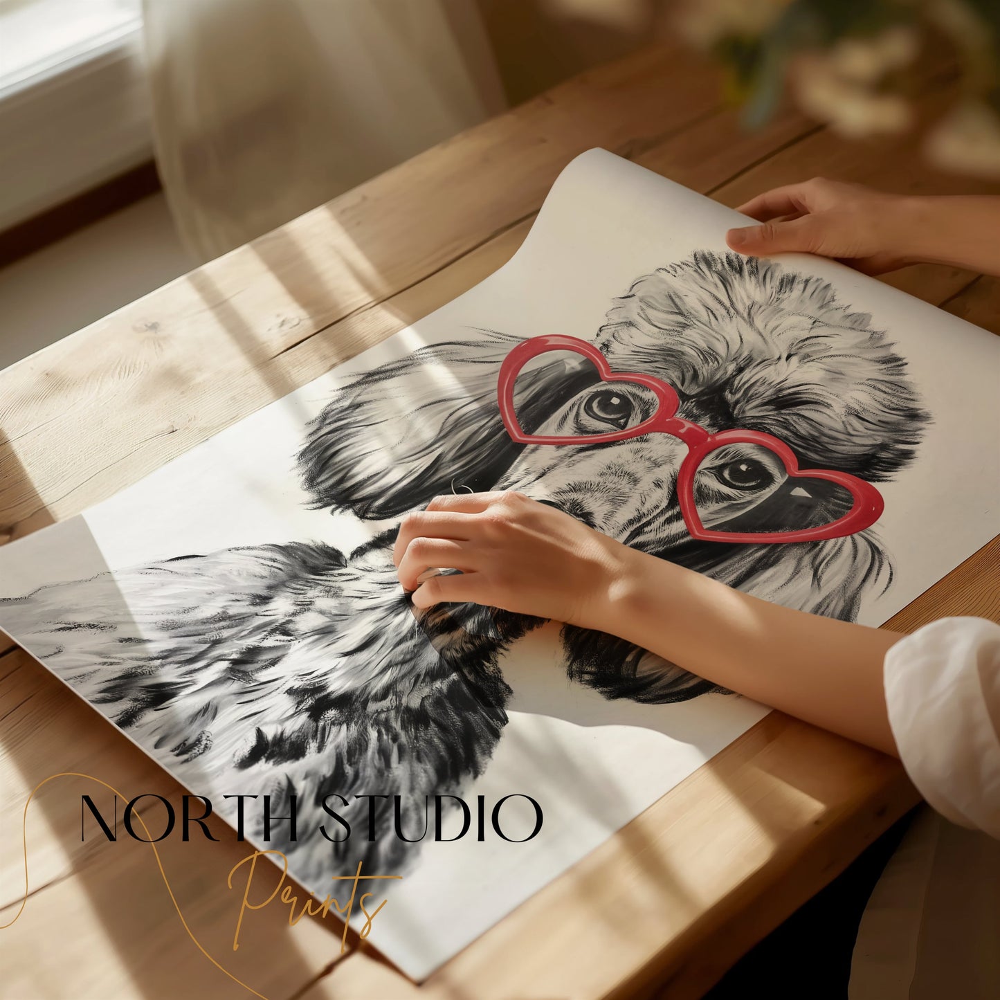 Premium Poster of French Poodle with Red Heart Glasses Posters