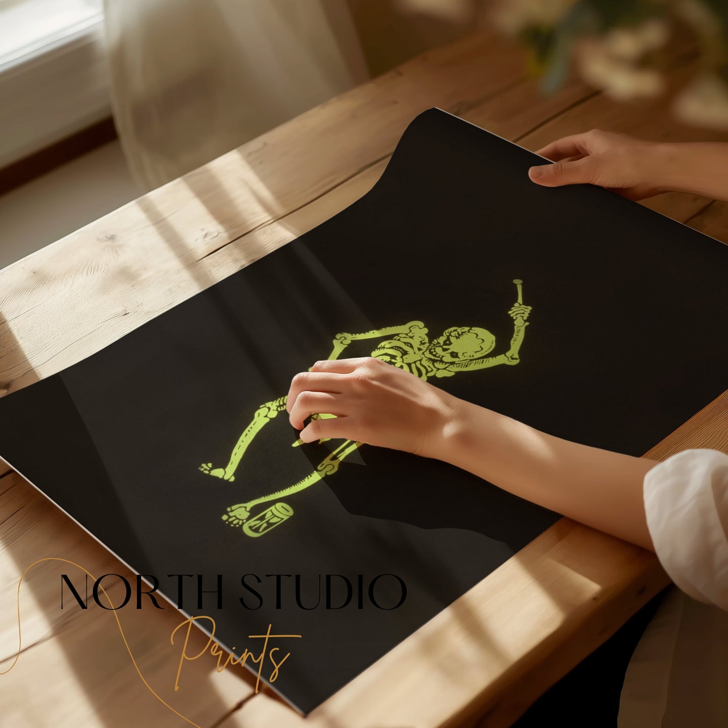 Premium Poster of Glow in the Dark Skeleton with Drum Posters