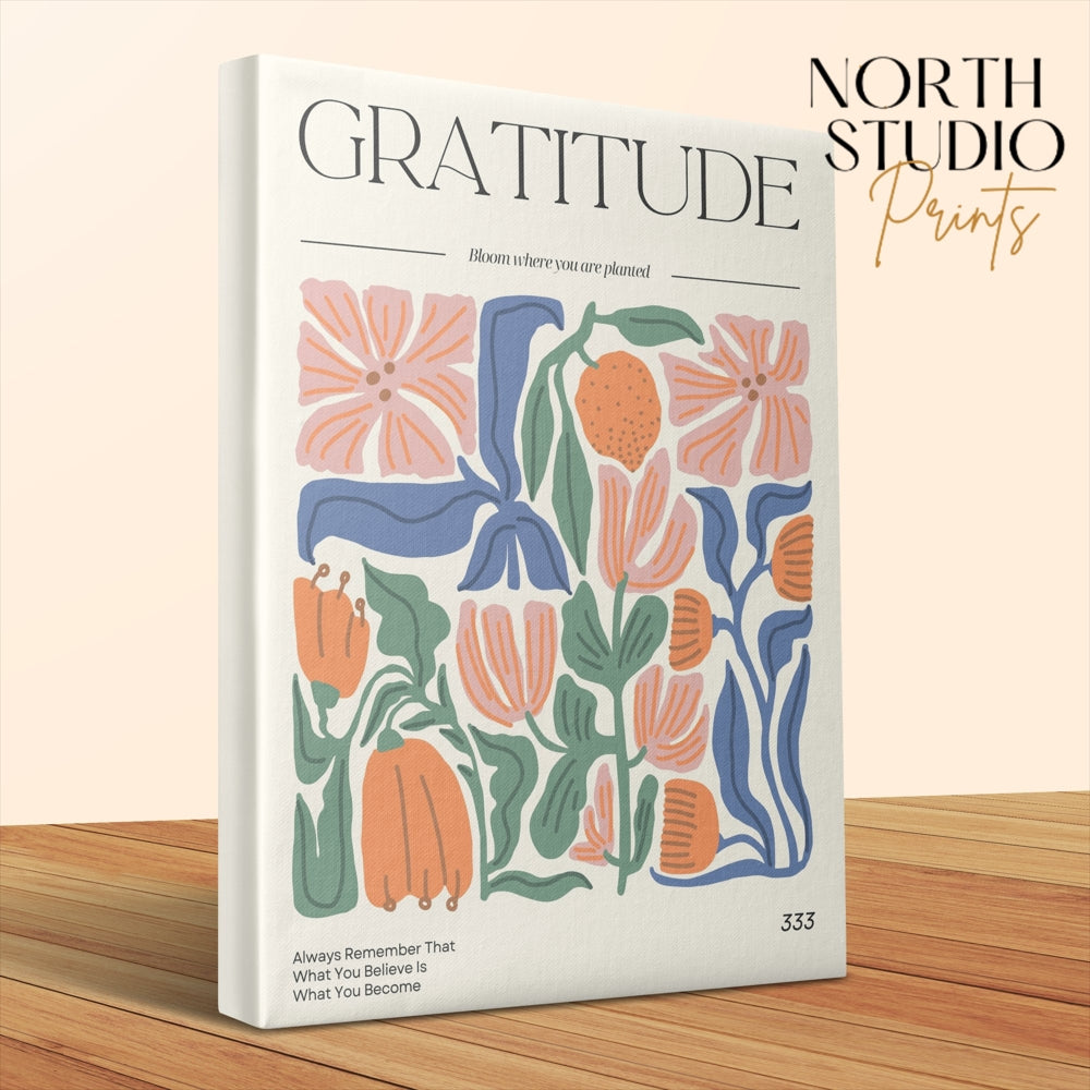 Premium Poster of Gratitude Inspirational Floral Wall Art Canvas Wraps