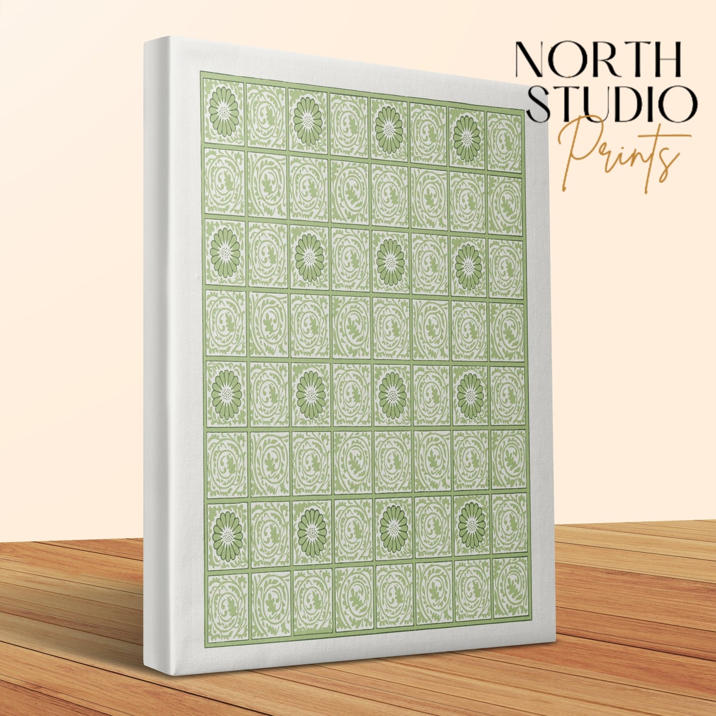 Premium Poster of Green and White Intricate Patterns Canvas Wraps