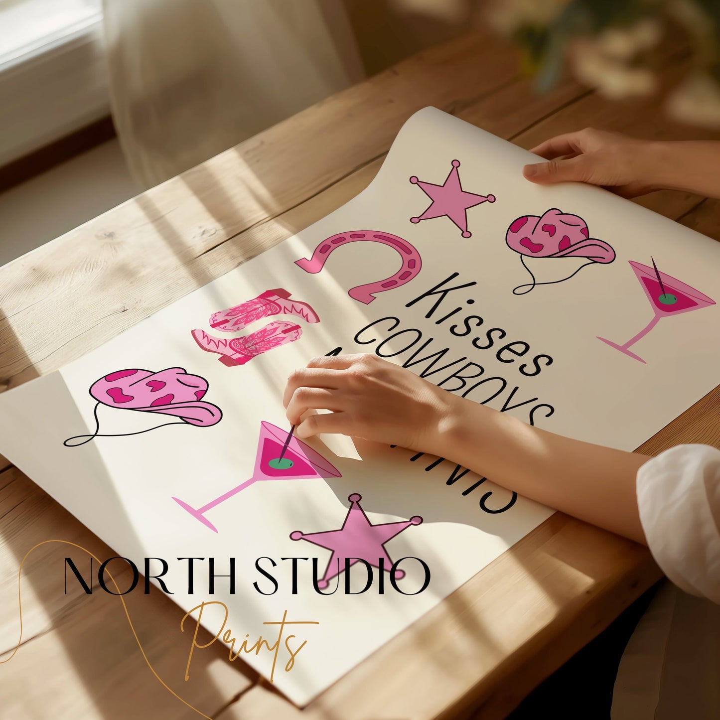 Premium Poster of Kisses Cowboys Martinis Printed Design Posters
